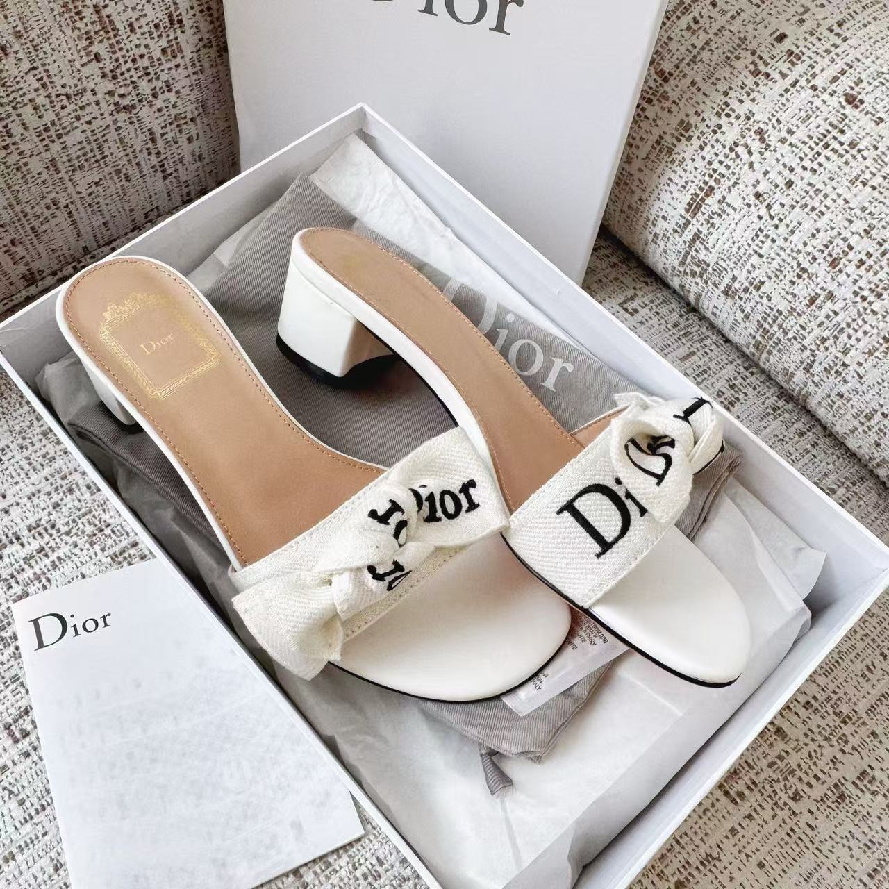 LOVESTAHL Women Canvas‑Strap Block‑Heel Slide Sandals, Embroidered‑Letter Bow‑Decor Open‑Toe Mules, Summer Slip‑On Dress Slippers