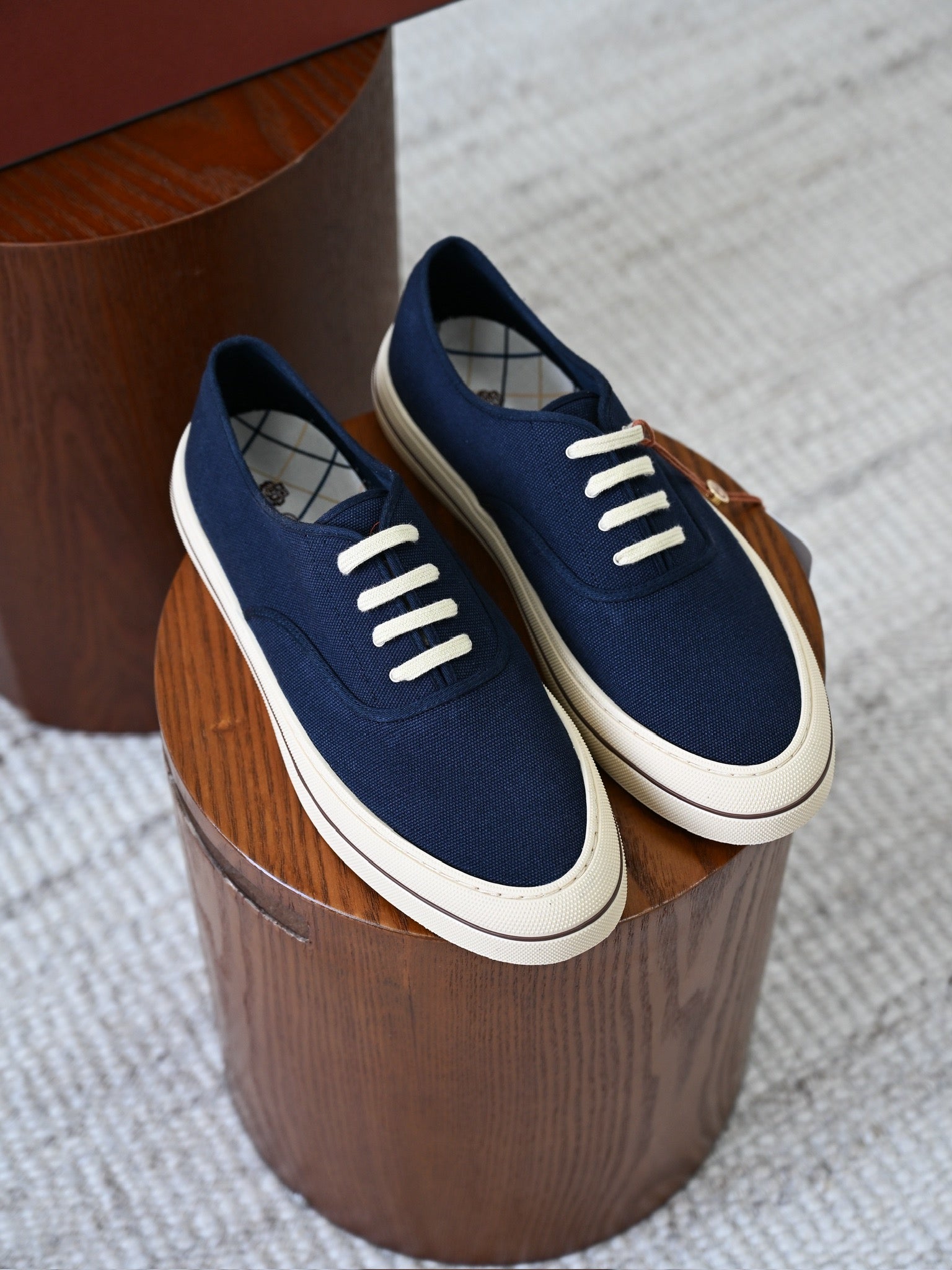 Lovestahl Men Navy Canvas Slip On Sneakers Off White Laces Rubber Sole Plaid Lining Vintage Daily Walking Casual Shoes Sizes 39-46