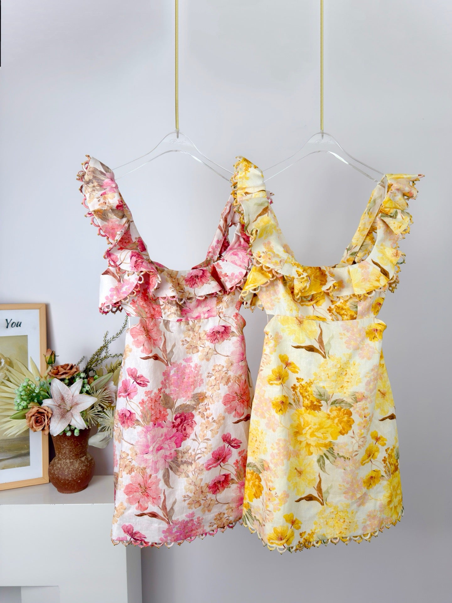 Lovestahl INDRA 100% Linen Midi Dress Women Ruffle Double Strap Square Neck Boned Bust Back Cutout Tie All Over Beaded Summer Vacation Dress