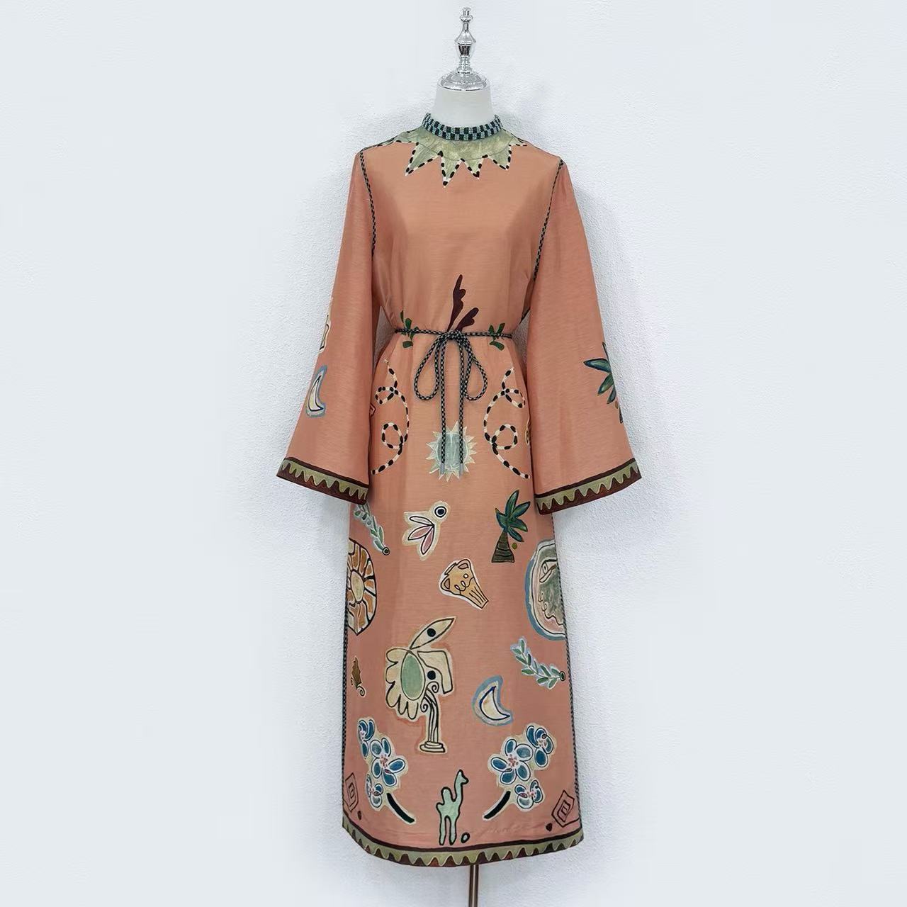 Lovestahl New Arrival Lawrence Slit Maxi Dress 78% Linen 22% Silk Long Sleeve Loose Split Long Dress Women Elegant Vacation Dress Sizes 6-12