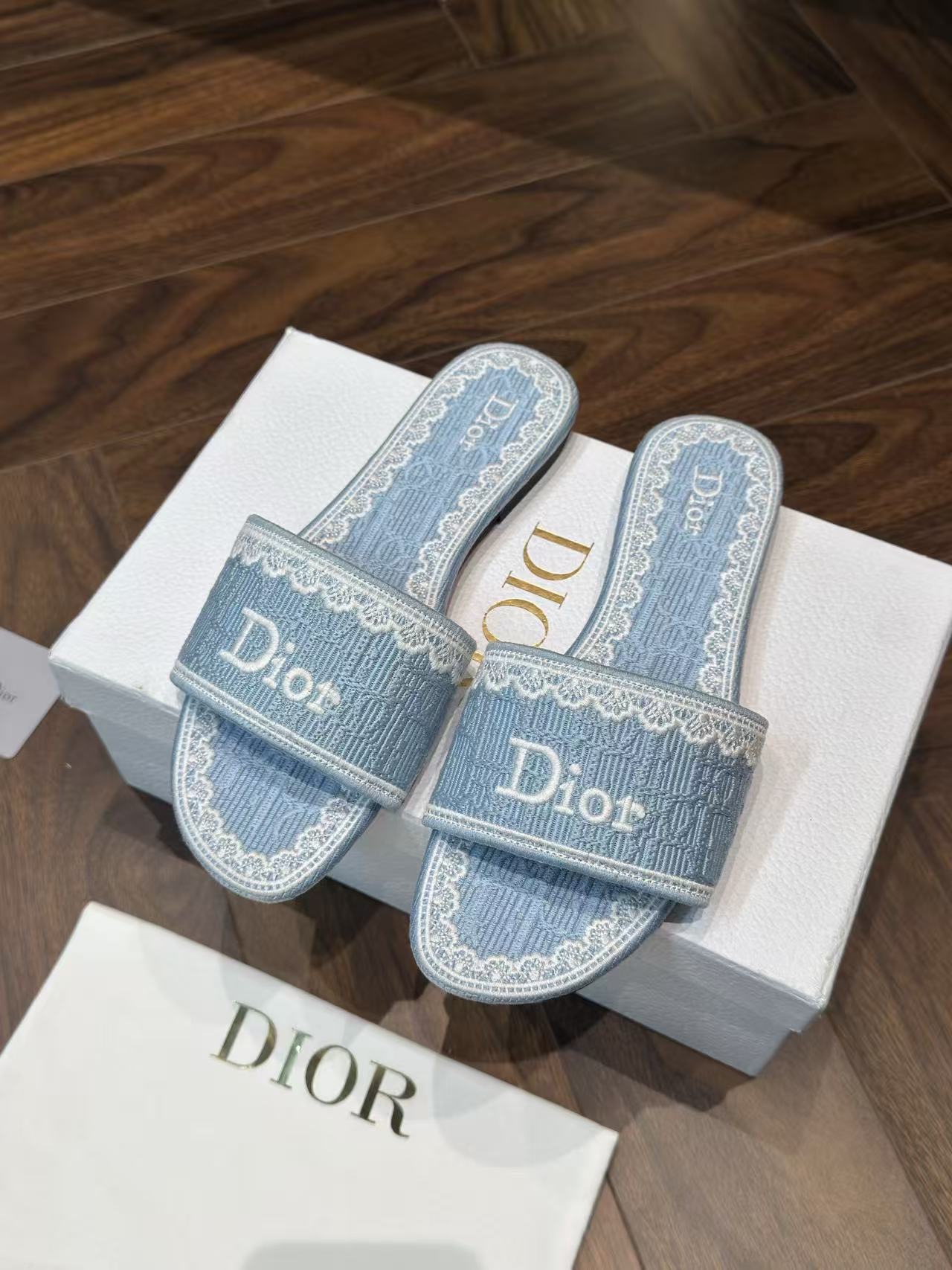 LOVESTAHL Dentelle Oblique Jacquard Lace Trim Slide Sandals 2 Versions Flat & Mid Heel Italian Lucky Star Leather Outsole Women Summer Vacation Slippers