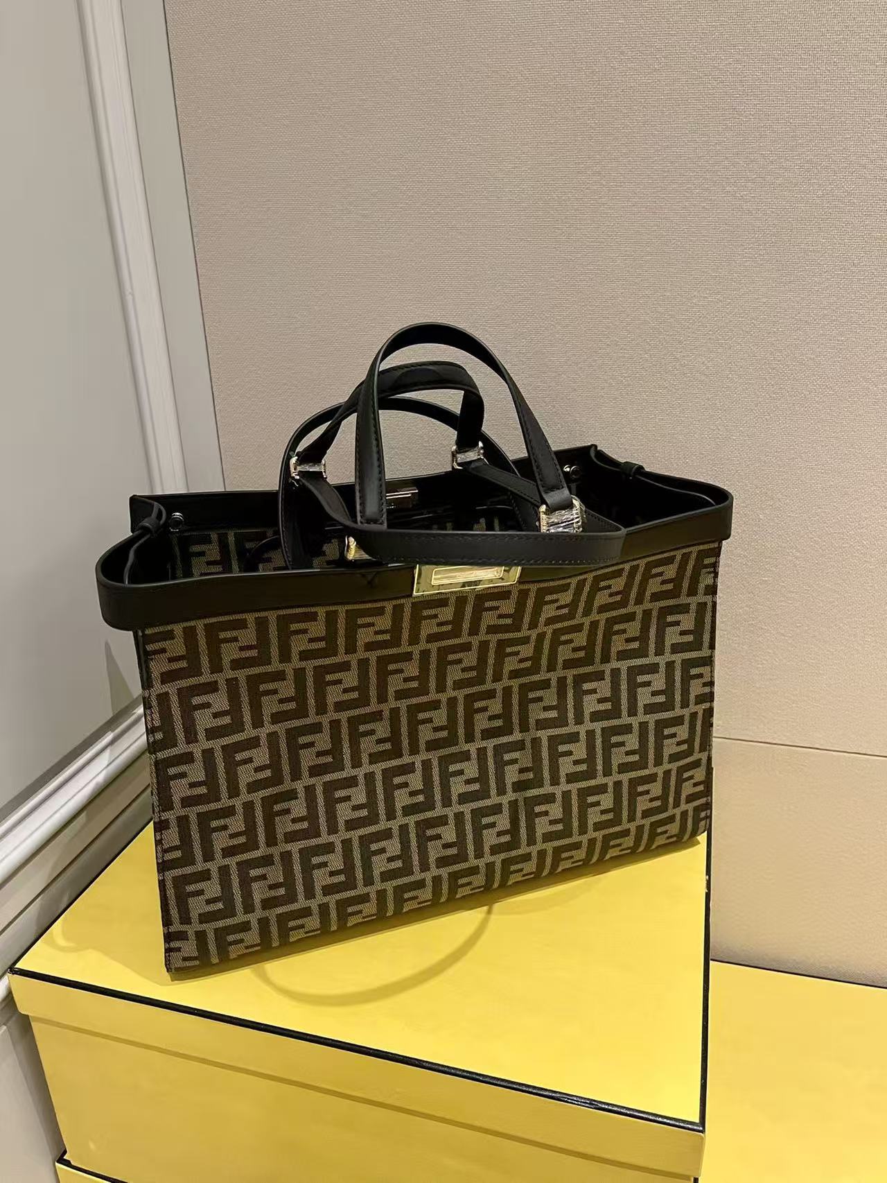LOVESTAHL Embossed FF‑Logo Peekaboo X‑Tote Handbag