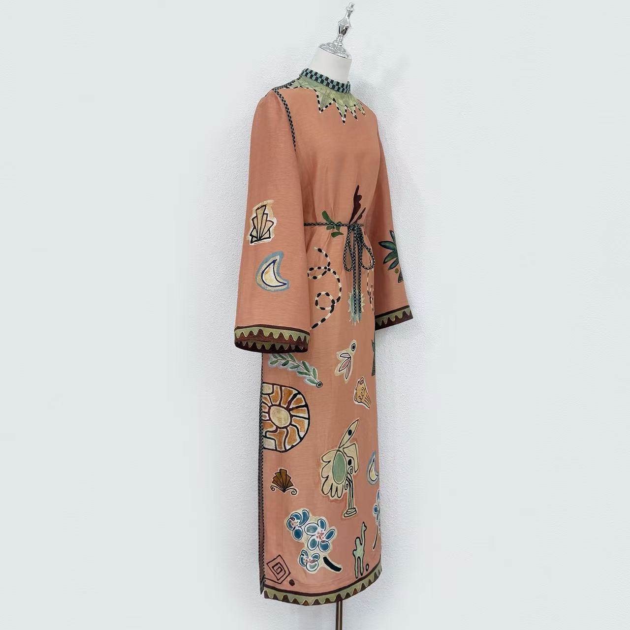 Lovestahl New Arrival Lawrence Slit Maxi Dress 78% Linen 22% Silk Long Sleeve Loose Split Long Dress Women Elegant Vacation Dress Sizes 6-12