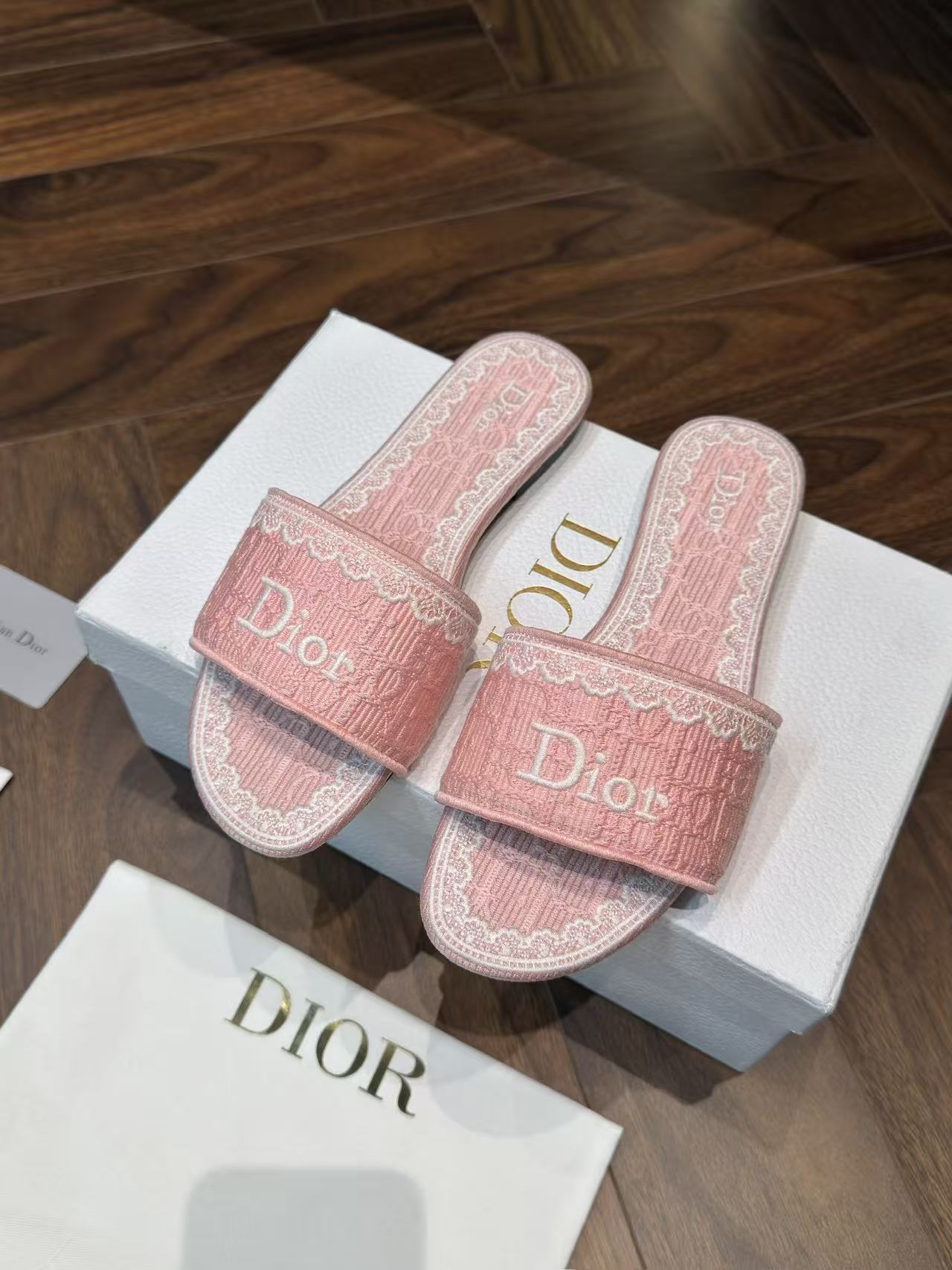 LOVESTAHL Dentelle Oblique Jacquard Lace Trim Slide Sandals 2 Versions Flat & Mid Heel Italian Lucky Star Leather Outsole Women Summer Vacation Slippers