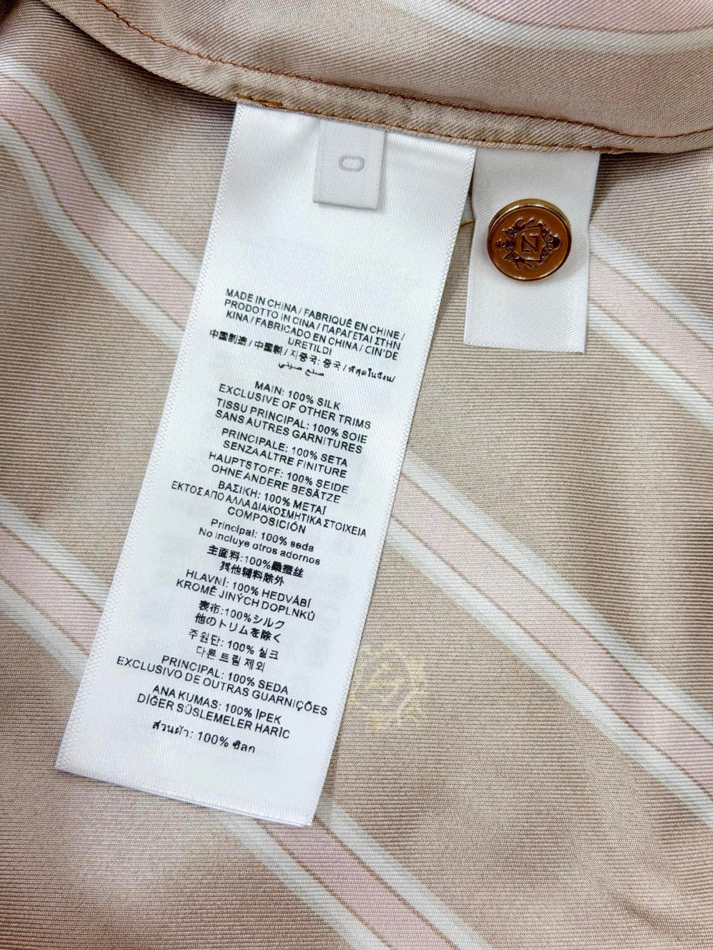 Lovestahl Spring Ready-To-Wear 100% Silk Long Sleeve Shirt Women Brown Stripe Logo Print Relaxed Fit Tall Collar Double Fold Cuff Embroidered Casual Blouse Style