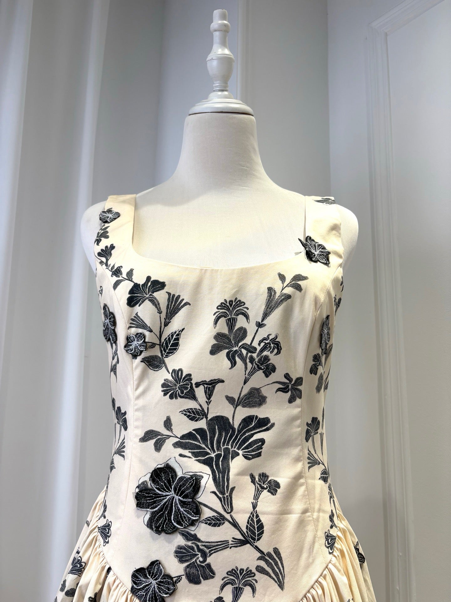 Lovestahl Square Neck Sleeveless Black Floral Mini Dress Women High Waist Flare A Line Short Dress Size S-XL Item G011