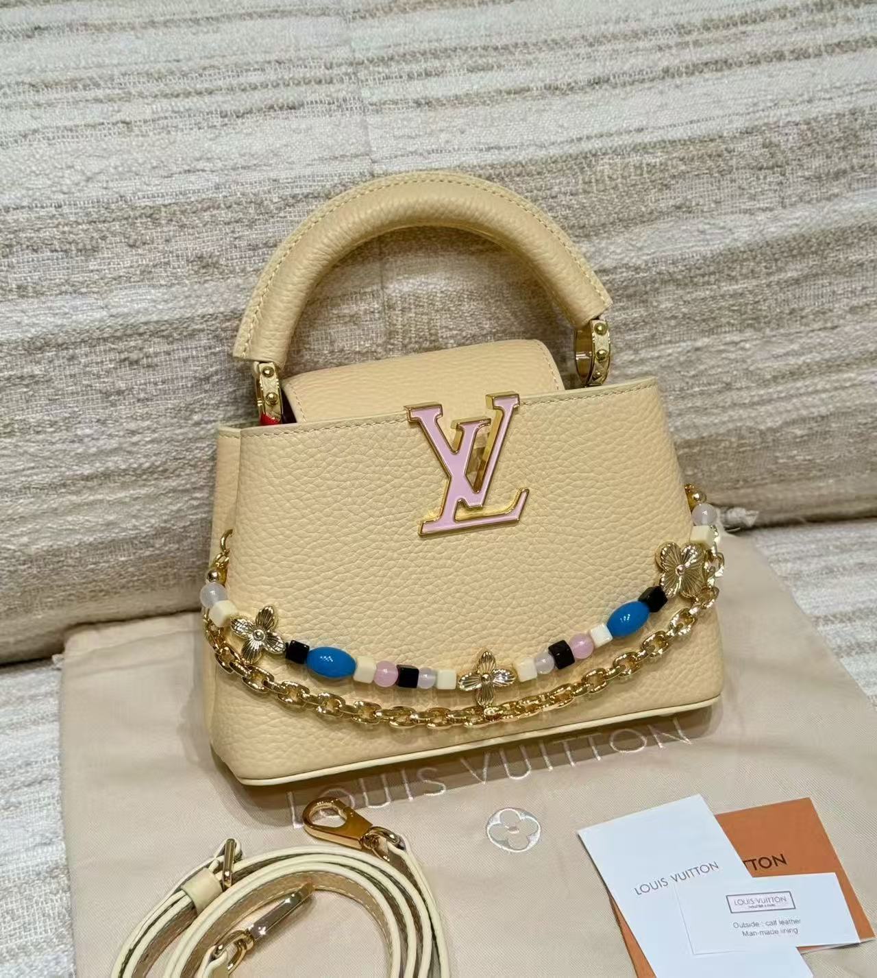 LOVESTAHL Luxury Taurillon Leather Mini Top Handle Bag Lemon Yellow Limited Color Enamel Logo Beaded Clover Chain Crossbody Bag Wedding Party Designer Handbag