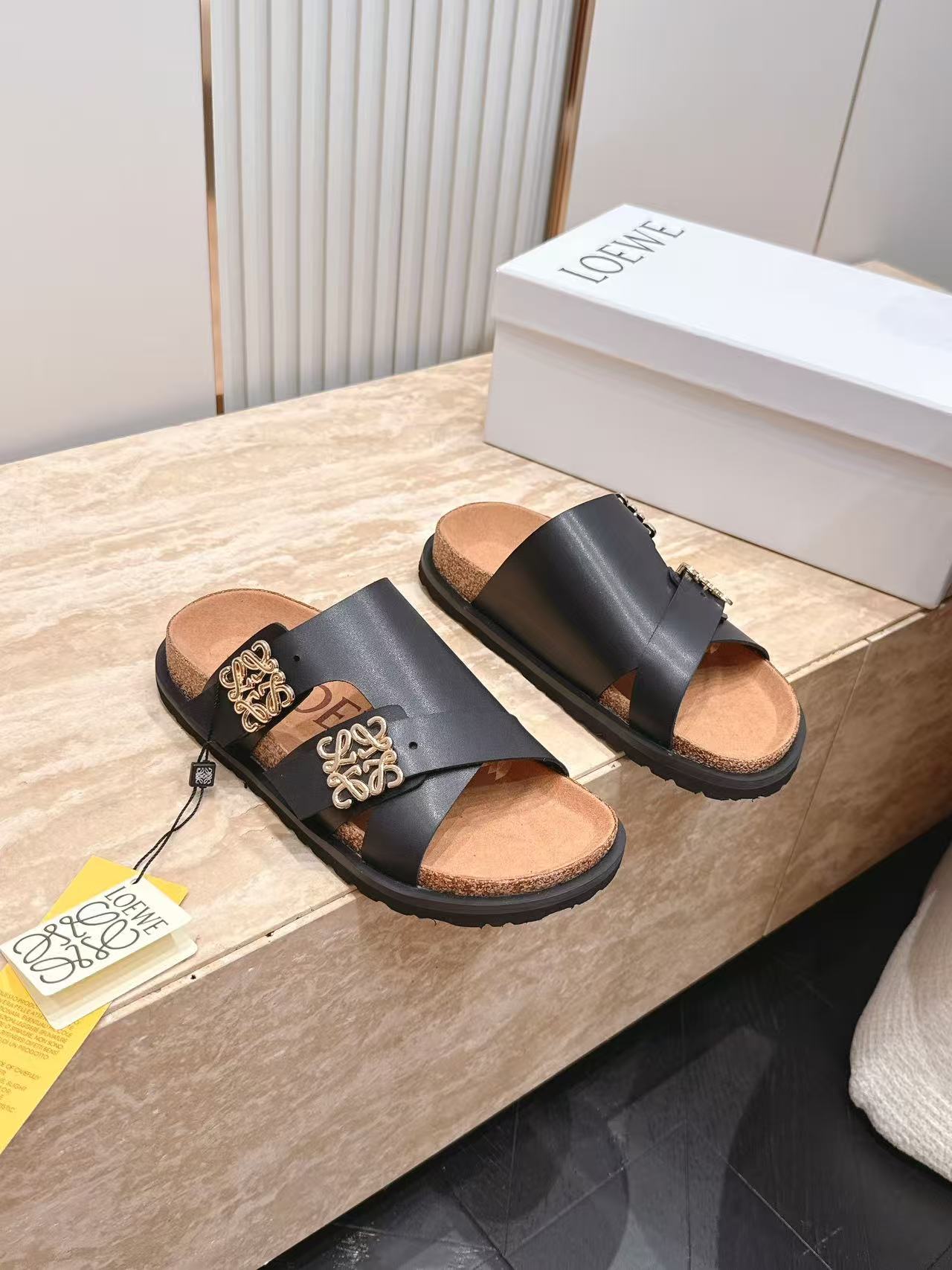 LOVESTAHL Anagram‑Logo Cork‑Footbed Slide Sandals