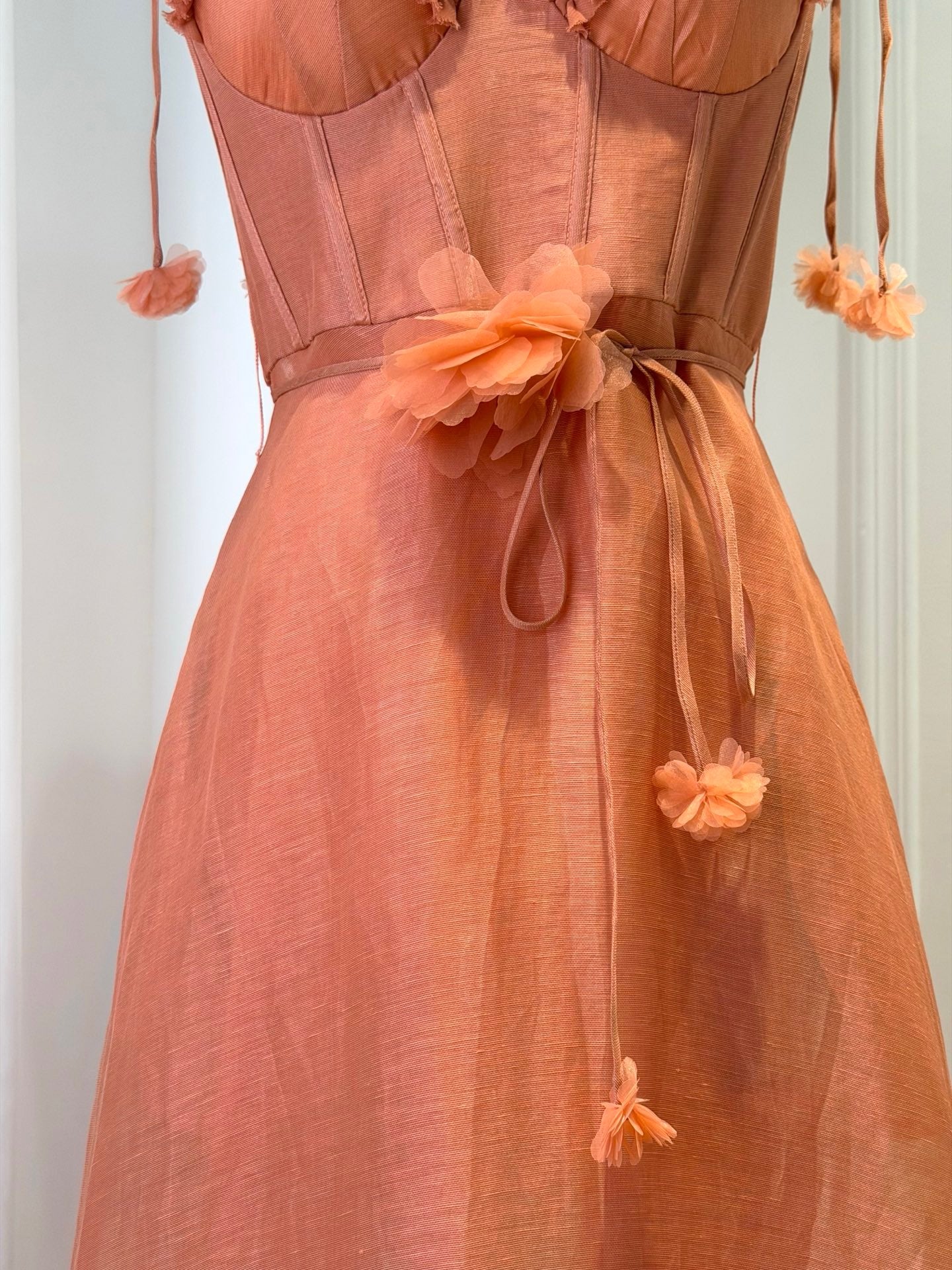 2026 women Vintage Sheer A-Line Midi Dress, Frill Neck & Hem Floral Waist Tie Formal Dress Lovestahl