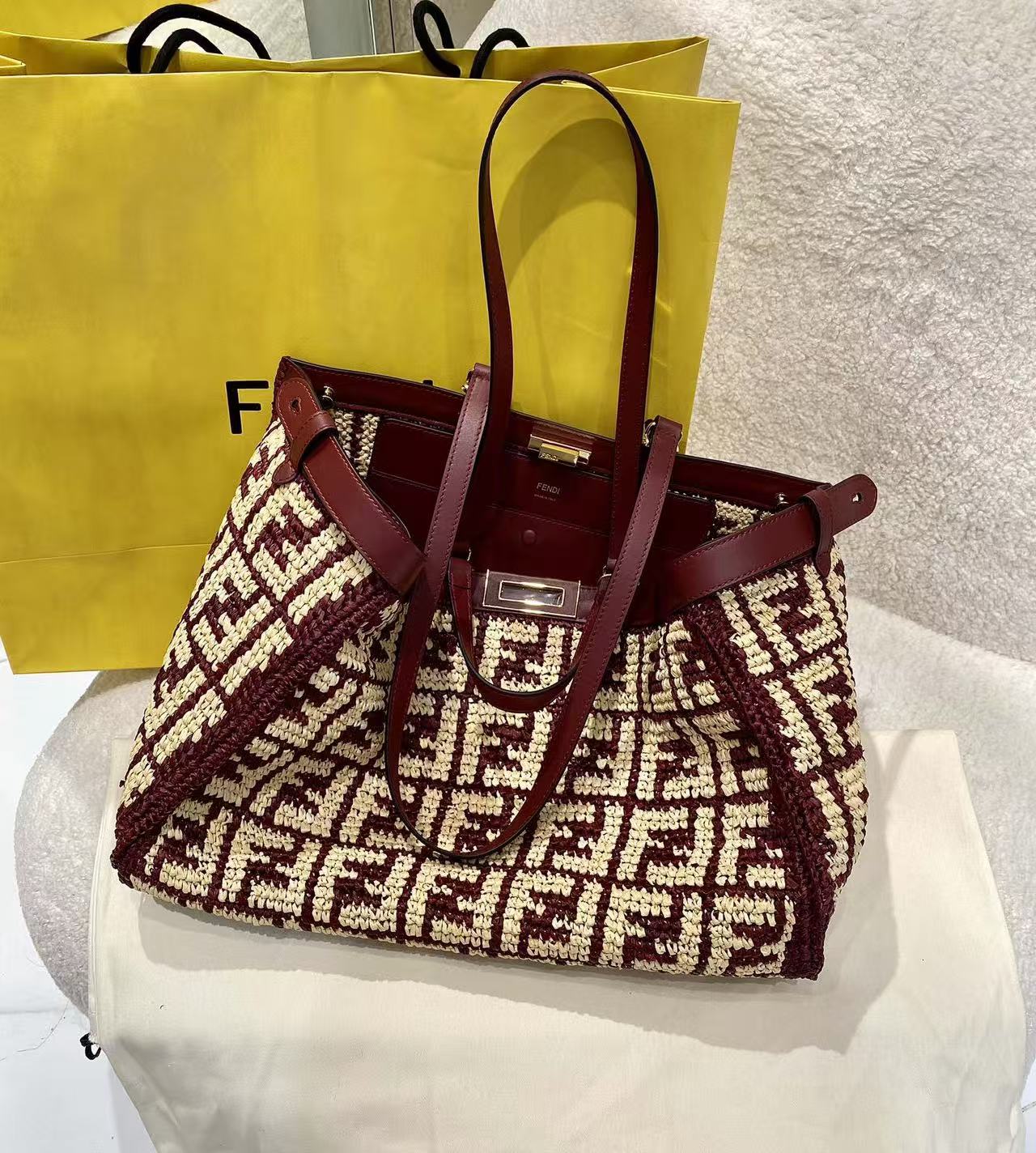 LOVESTAHL Hand‑Woven Raffia FF‑Logo X‑Tote Handbag