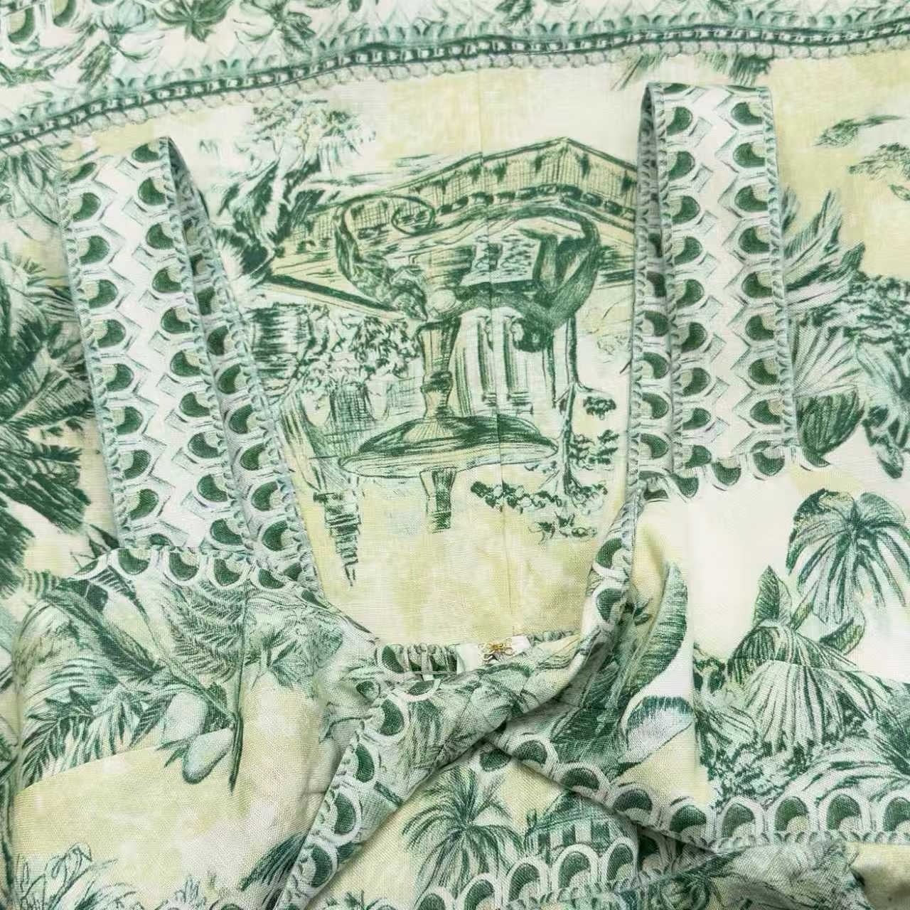 2026 women lovestahl Lovestahl Women Vintage Green Jungle Landscape Print Mini Dress Sweetheart Neck Wide Strap High Waist A Line Flare Short Sundress Retro Vacation Cocktail Dress