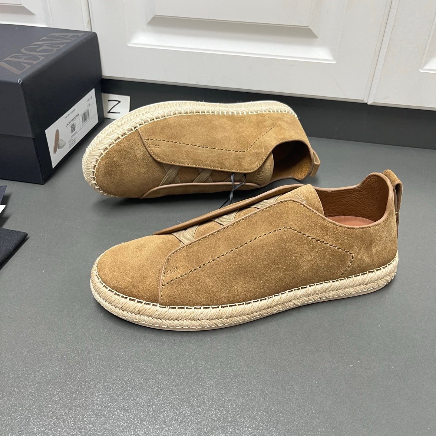 Lovestahl Men Khaki Suede Slip On Espadrille Shoes Hidden Elastic Cross Strap Handmade Jute Sole Luxury Flat Loafers EU Sizes 39-46