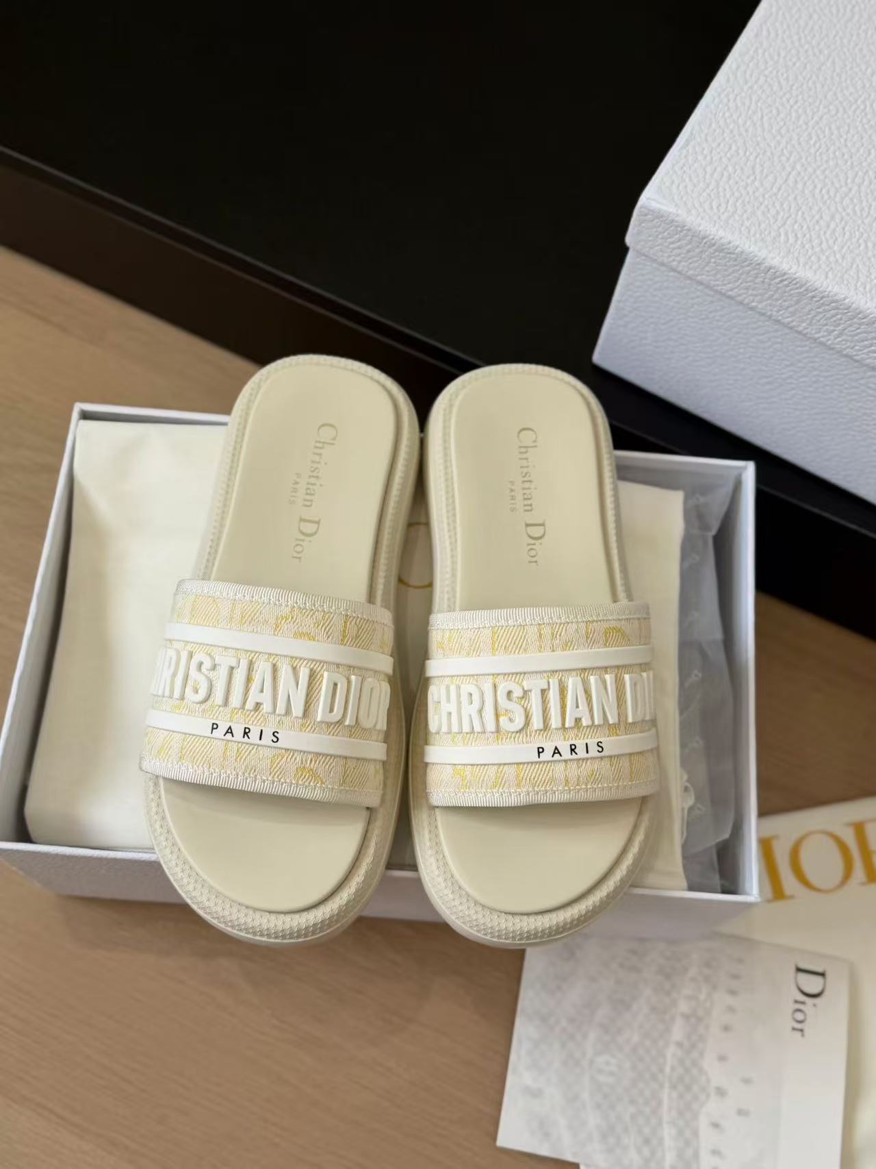 LOVESTAHL Dioriviera Dway Cotton‑Embroidered Platform Slide Sandals