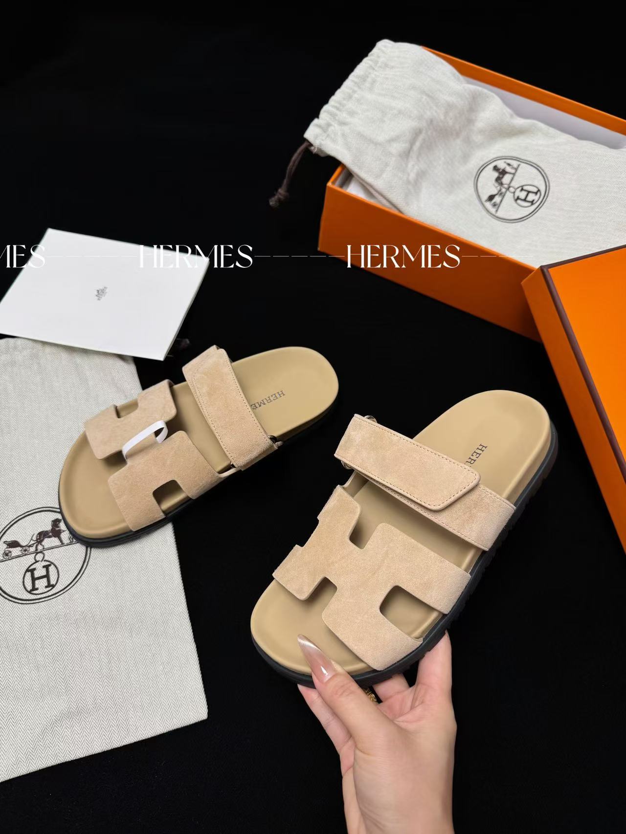 LOVESTAHL Adjustable Velcro H Strap Slide Sandals Genuine Calfskin Suede 3cm Thick TPU Sole Slip On Platform Slippers For Women Daily Vacation