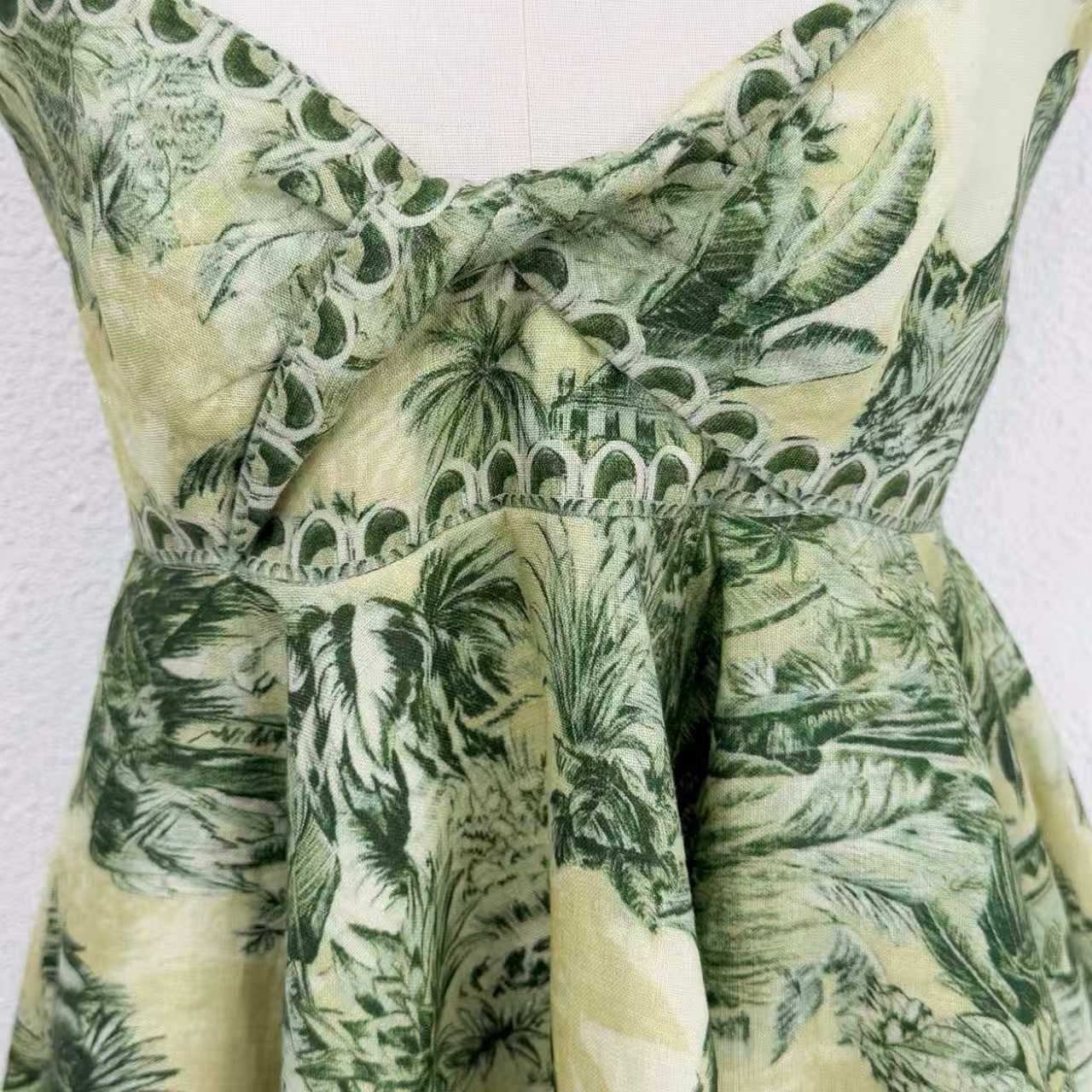 2026 women lovestahl Lovestahl Women Vintage Green Jungle Landscape Print Mini Dress Sweetheart Neck Wide Strap High Waist A Line Flare Short Sundress Retro Vacation Cocktail Dress