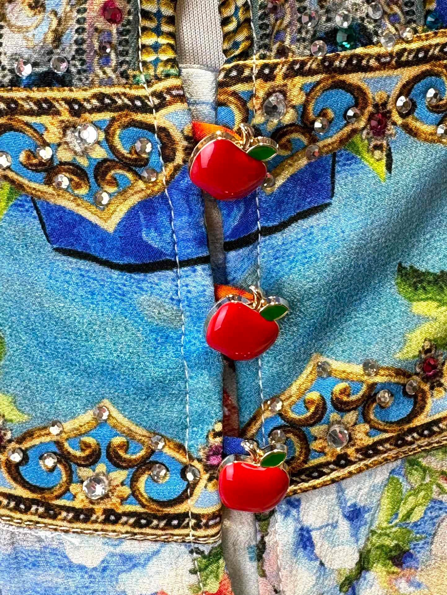 2026 WOMEN LOVESTAHL Fairytale Garden Print Maxi Dress Women Deep V Neck Rhinestone Trim Puff Long Sleeve High Waist Ruffle Hem Vacation Long Dress