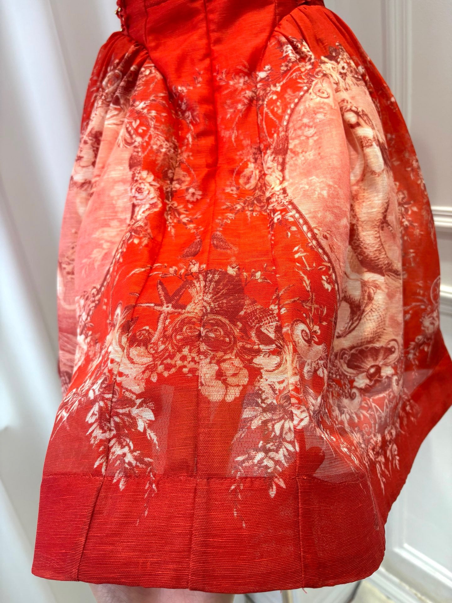 Lovestahl Women Red Floral Print Mini Party Dress Thin Spaghetti Strap Ruffle Neck Lace Up Corset Waist A Line Short Prom Dress Elegant Wedding Guest Evening Cocktail Dresses