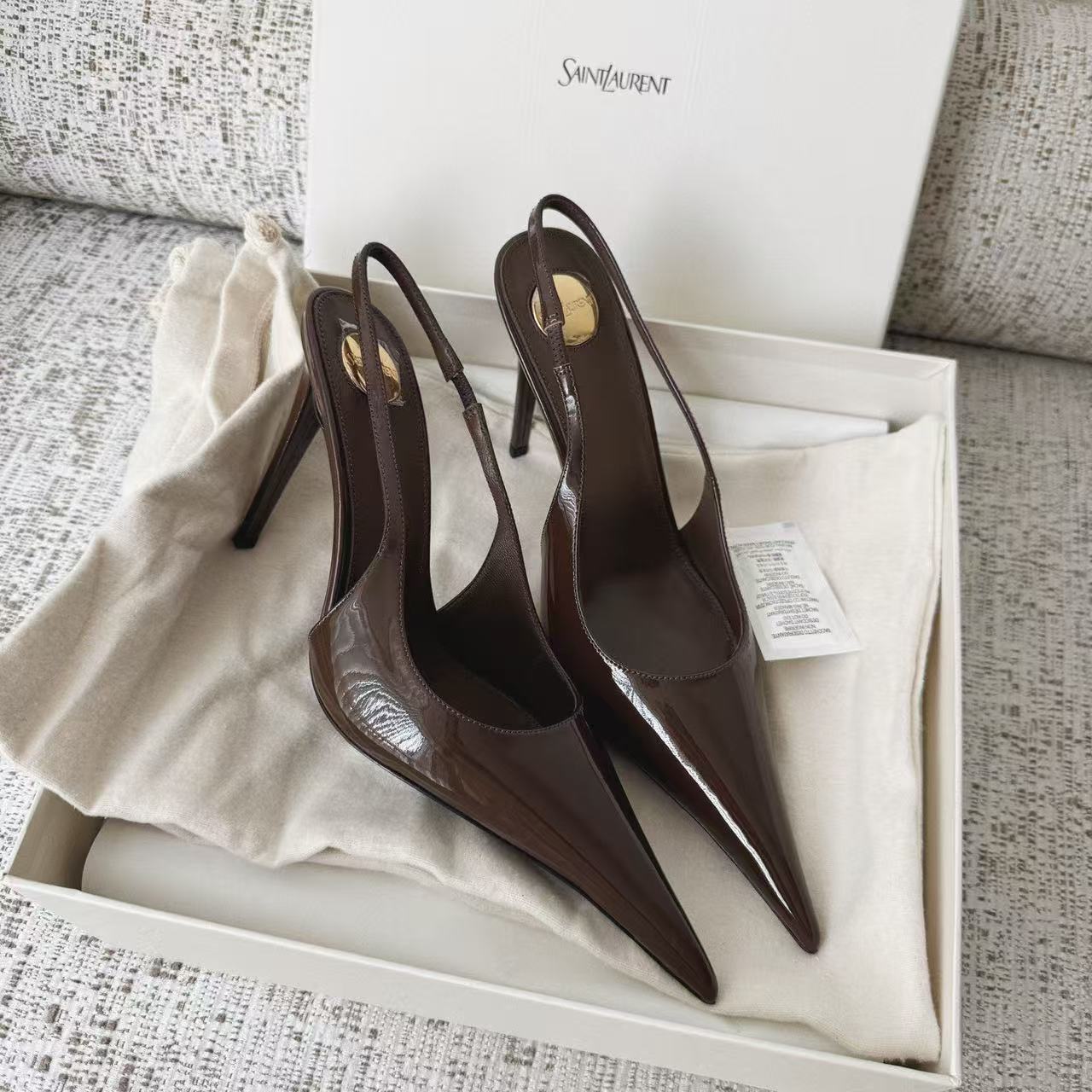 LOVESTAHL Women Glossy Patent‑Leather Sling‑back Pumps, Sharp Pointed‑Toe Stiletto Heels, Elastic Back‑Strap Elegant Dress Shoes