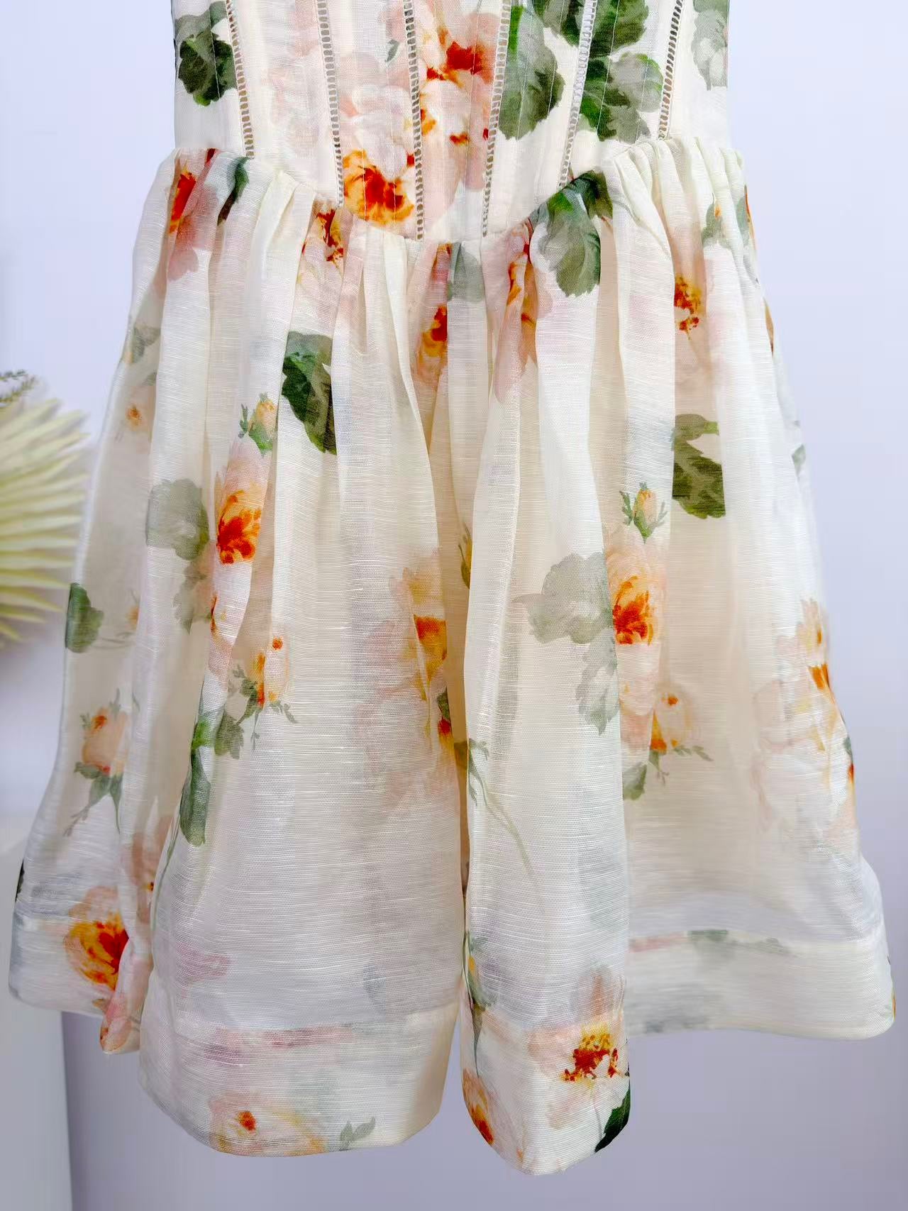 Lovestahl Summer Romantic Mini Dress Sweetheart Spaghetti Strap Hollow Corset Bust Flowy A Line Skirt Floral