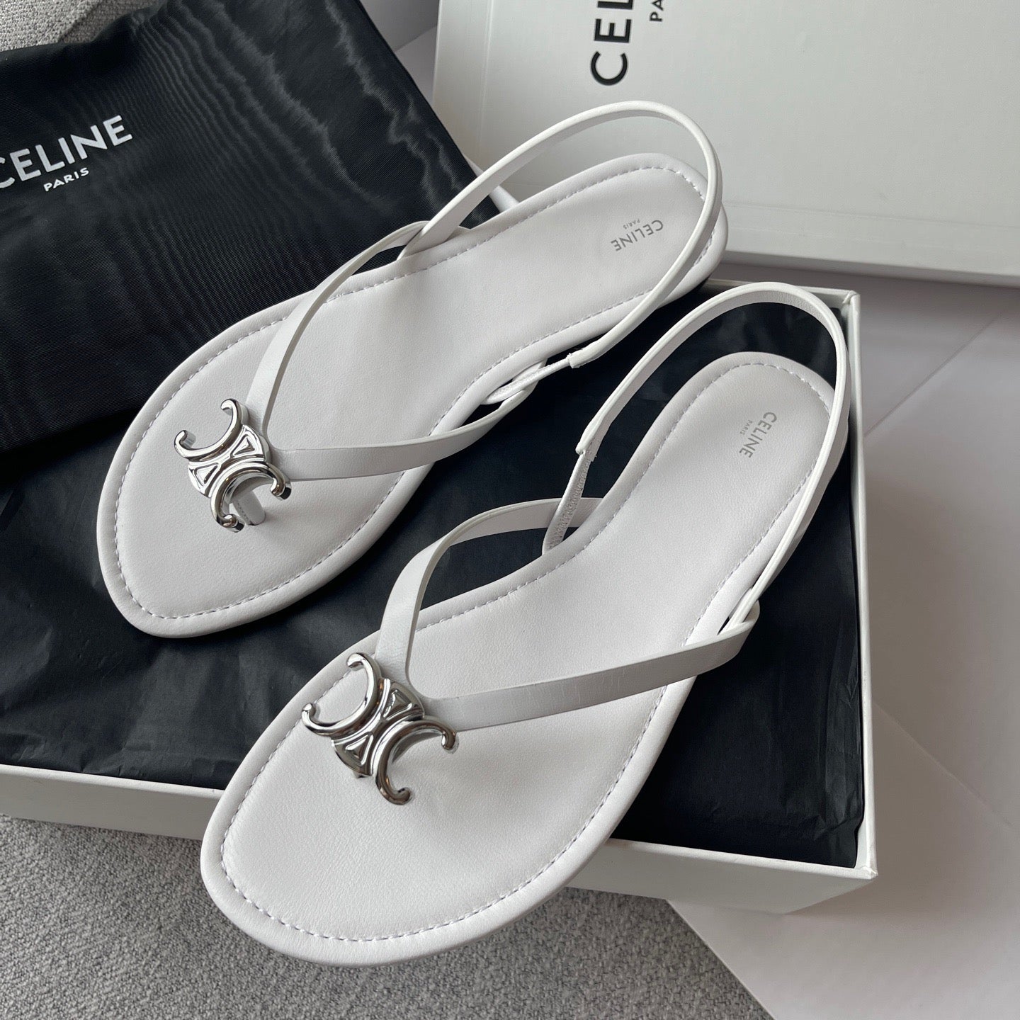 Lovestahl 2026 Summer French Luxury Biki Thong Sandals Metal Logo Elastic Ankle Strap Genuine Lambskin Italian Leather Outsole Sizes 35-41