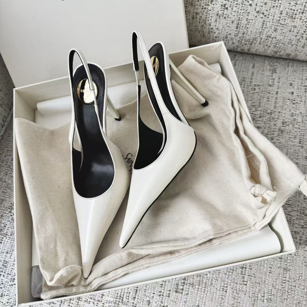 LOVESTAHL Women Glossy Patent‑Leather Sling‑back Pumps, Sharp Pointed‑Toe Stiletto Heels, Elastic Back‑Strap Elegant Dress Shoes