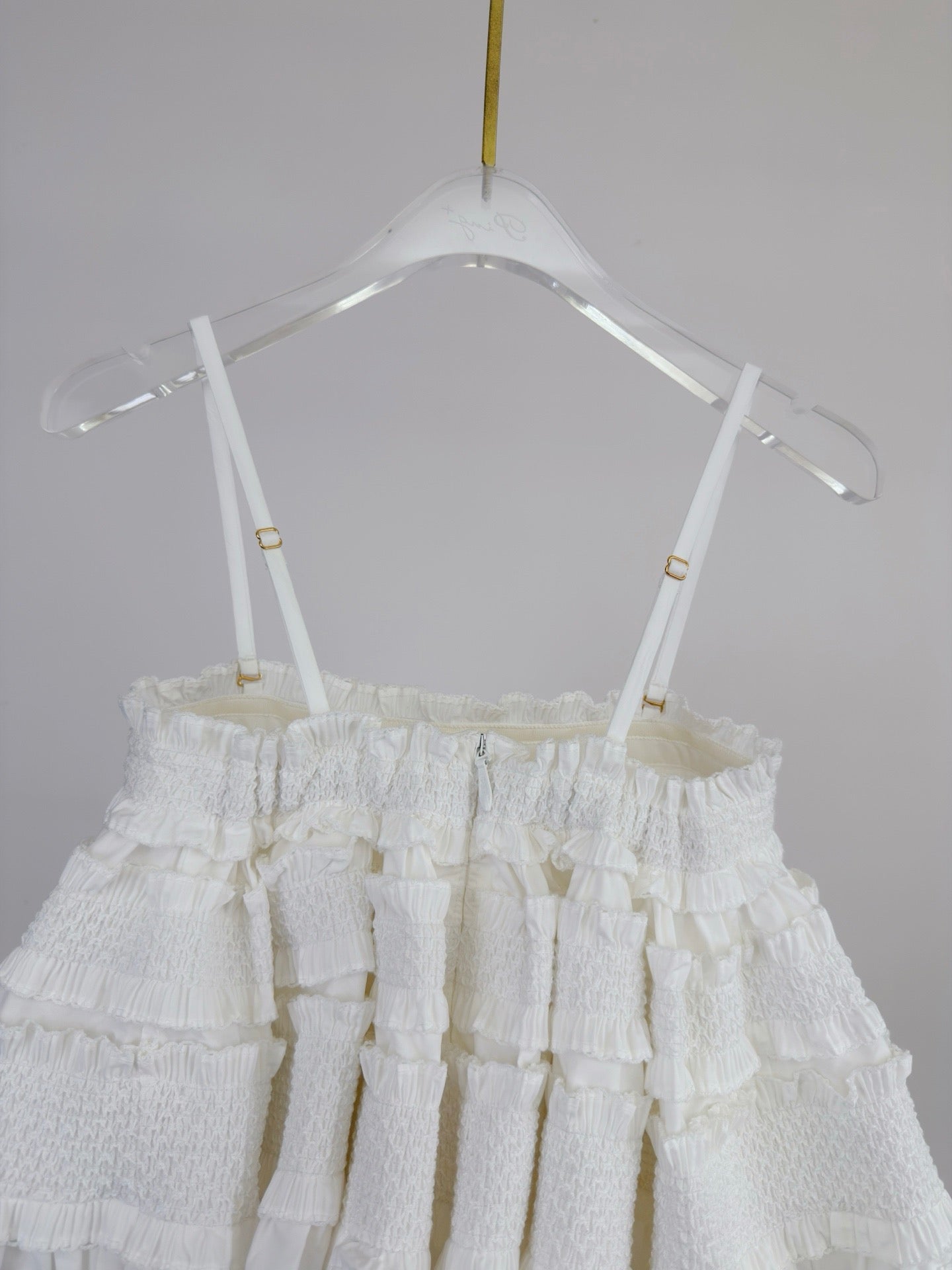 Lovestahl Runway Cotton Tiered Shirred Frill Bandeau Top Tulle Lace Hem Detachable Adjustable Straps Invisible Back Zip Boho Camisole
