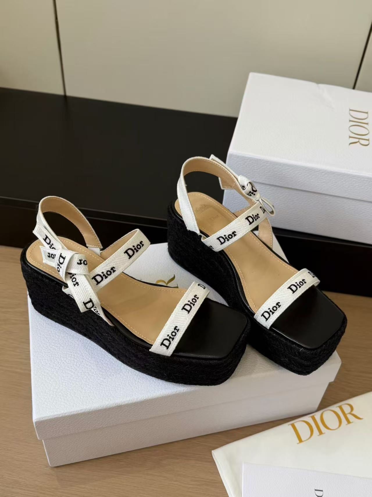 LOVESTAHL Ribbon‑Bow Raffia Wedge‑Heel Sandals