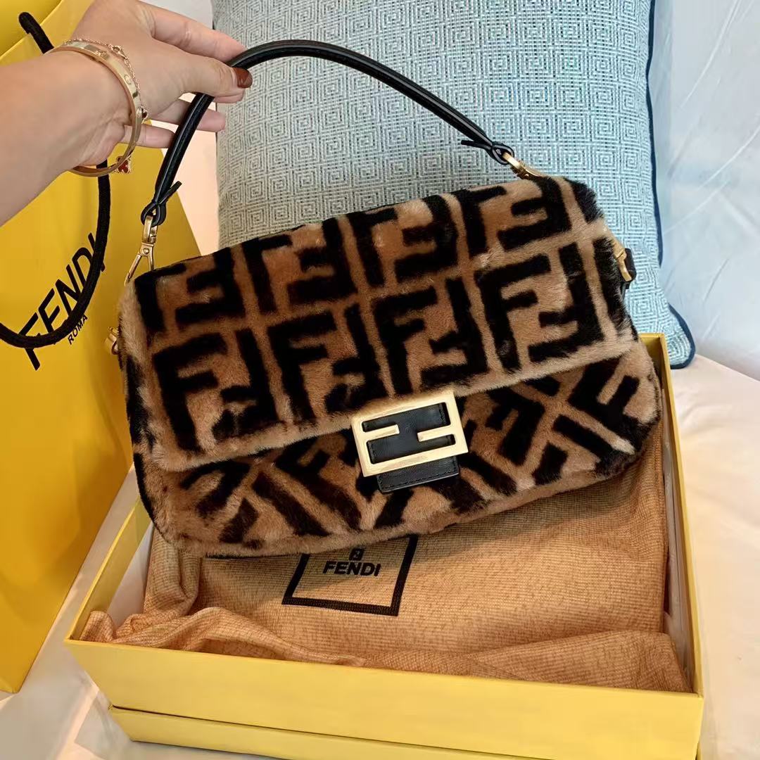 LOVESTAHL FF‑Monogram Shearling Baguette Handbag