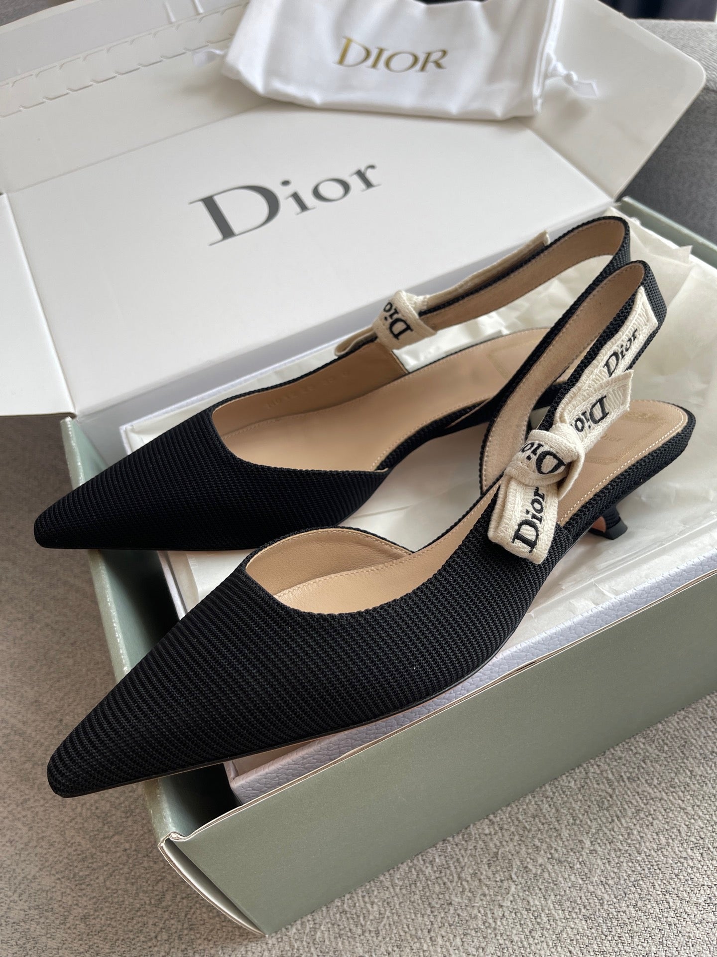 Lovestahl 2026 Spring Summer Black Fabric Pointed Toe Slingback Kitten Heels 3.5CM Embroidered Strap Genuine Leather Outsole Elegant Commuter Shoes Sizes 35-41