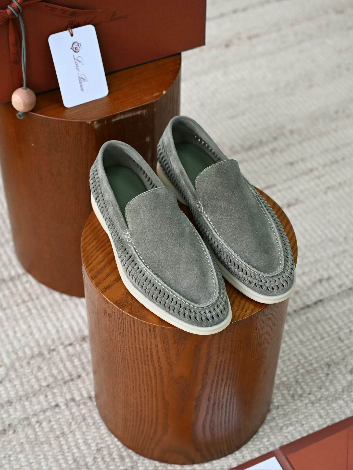 Lovestahl Men Black Suede Woven Slip On Loafers Hand Stitched White Rubber Sole Luxury Business Casual Driving Moccasin Flat Shoes Sizes 39-46