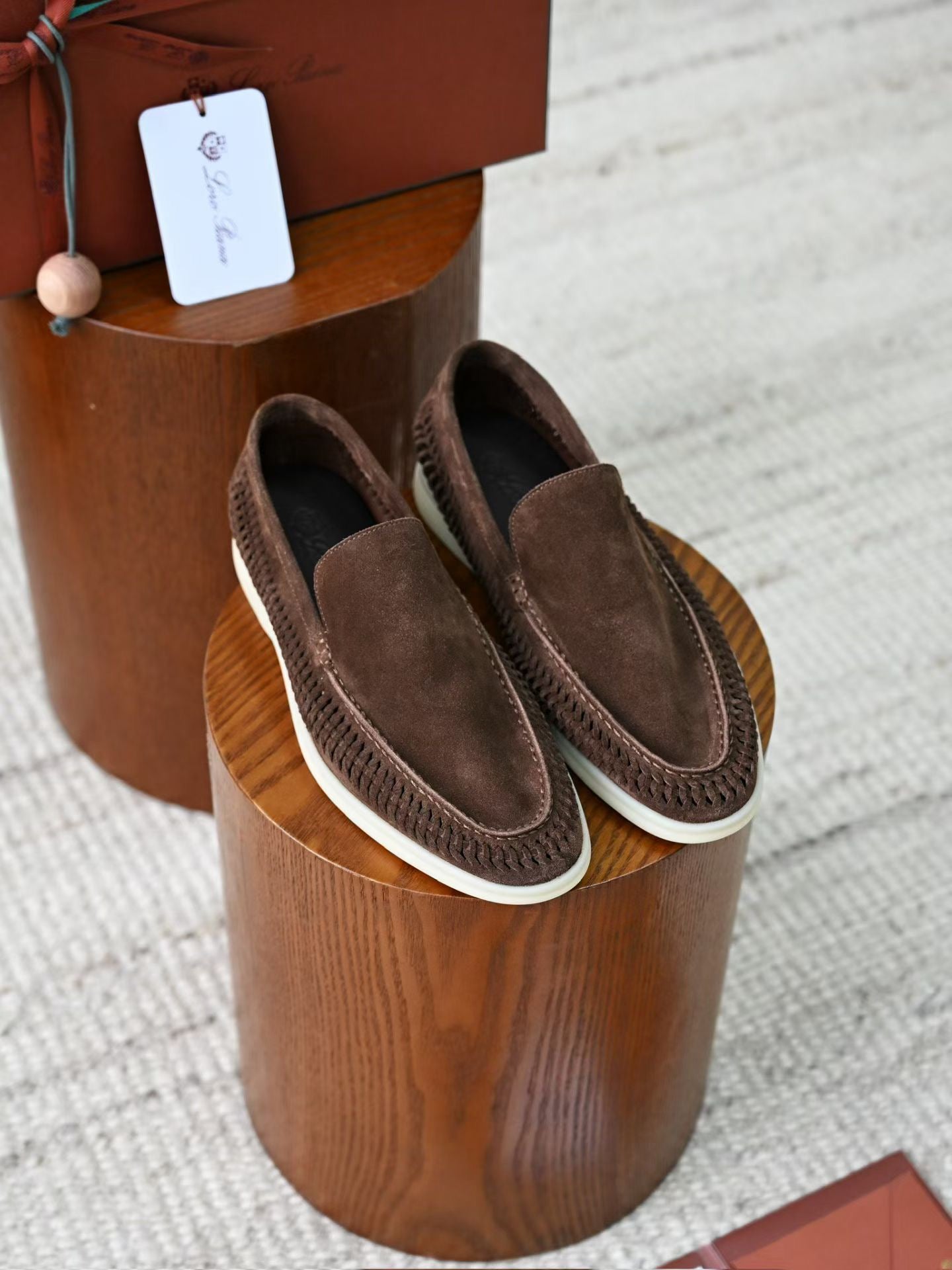 Lovestahl Men Black Suede Woven Slip On Loafers Hand Stitched White Rubber Sole Luxury Business Casual Driving Moccasin Flat Shoes Sizes 39-46