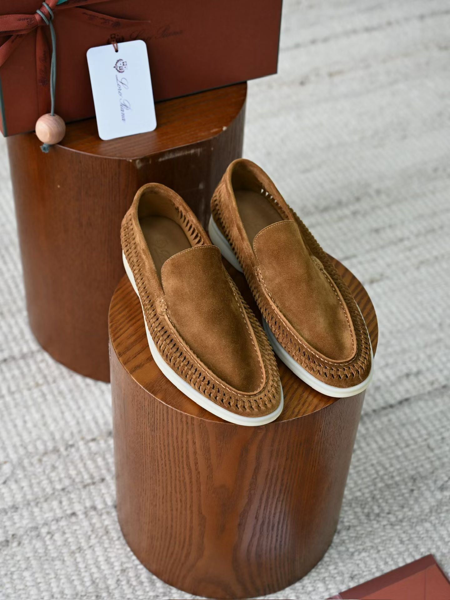 Lovestahl Men Black Suede Woven Slip On Loafers Hand Stitched White Rubber Sole Luxury Business Casual Driving Moccasin Flat Shoes Sizes 39-46