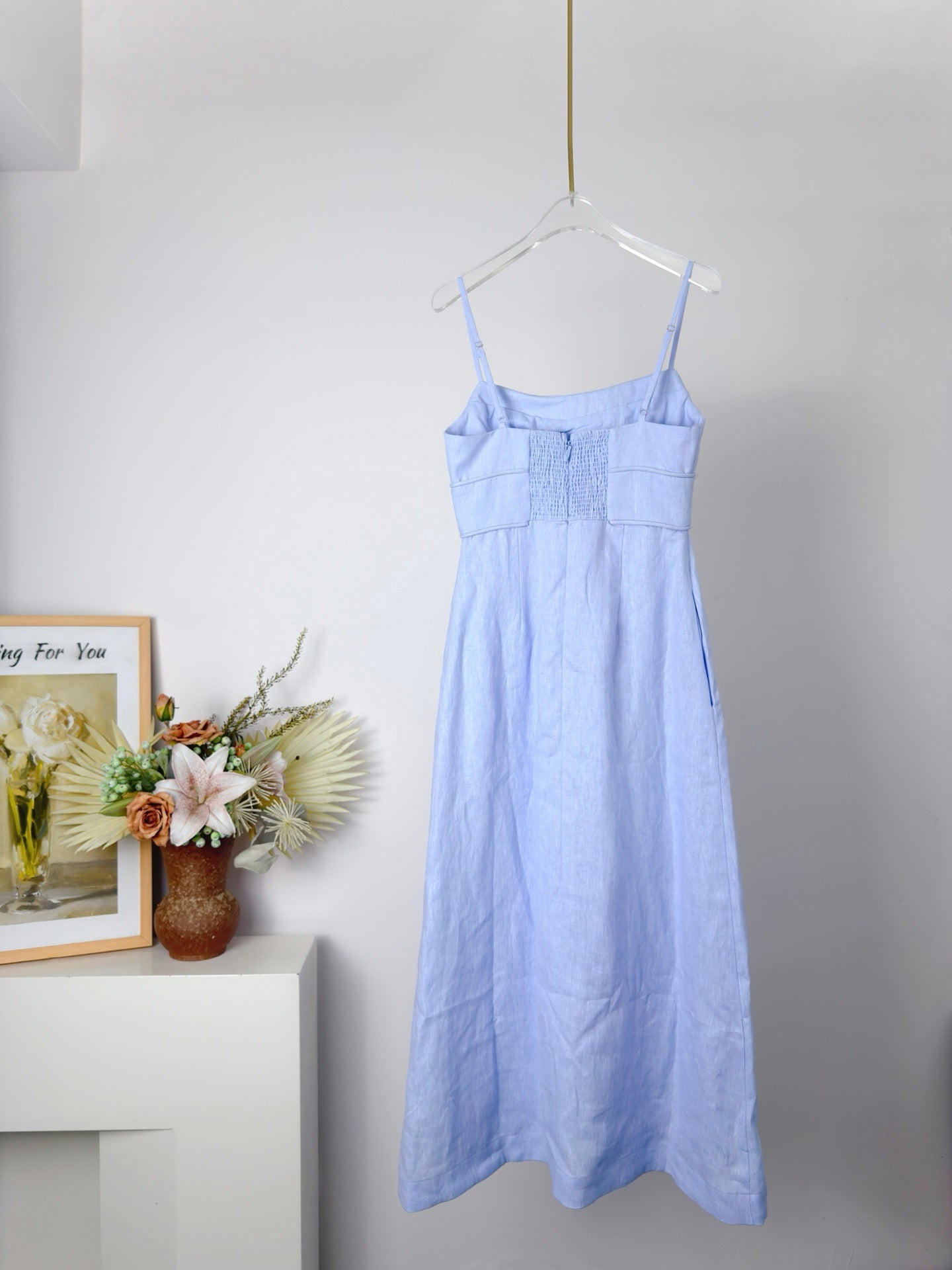 Lovestahl 100% Linen Dusk Purple Midi Slip Dress Women Thin Spaghetti Strap Pleated Bust Slim Elegant Summer Long Dress