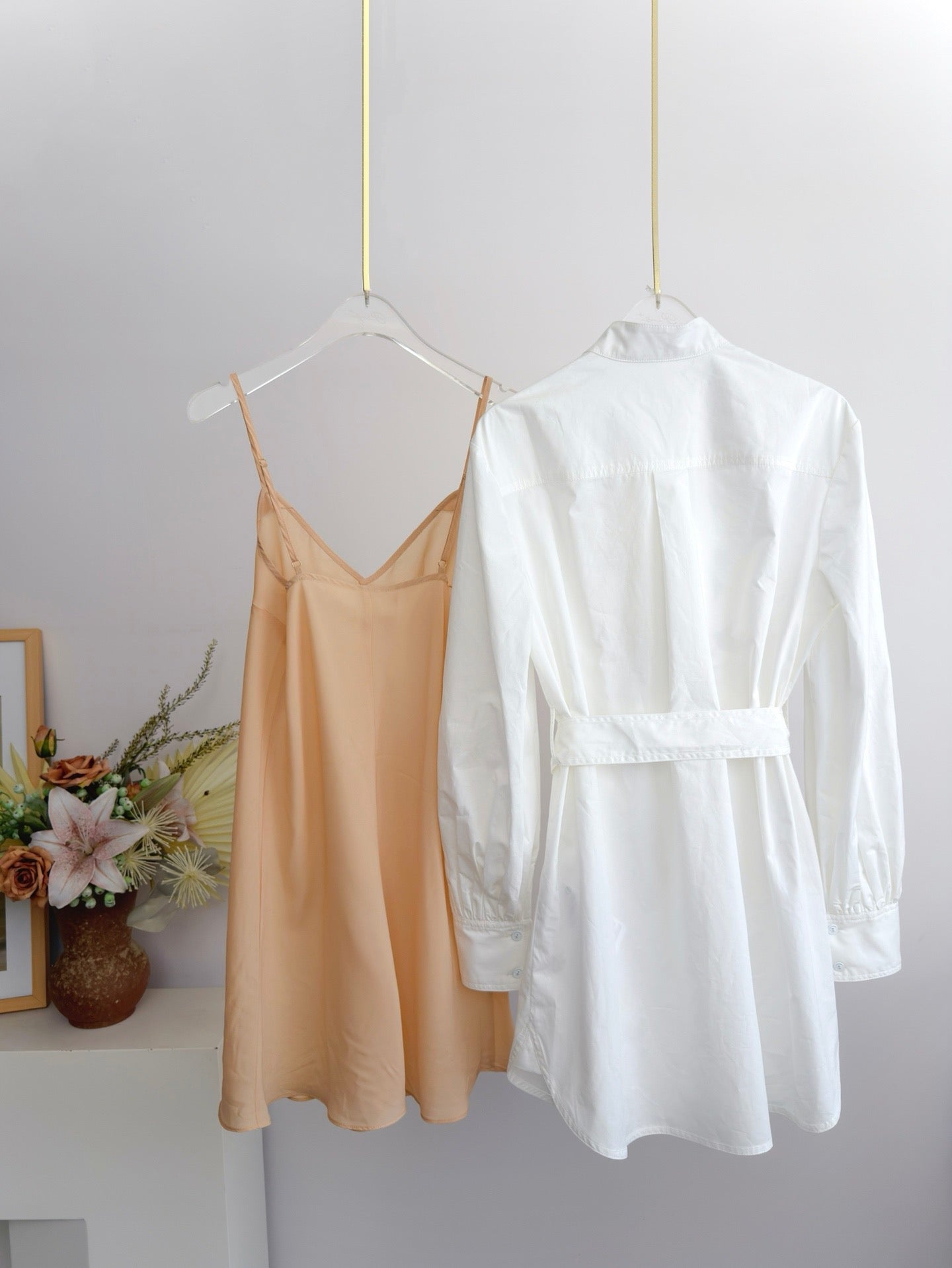 Lovestahl Runway LUNA Cotton Shirt Dress Stand Collar Hollow Bird Cutout Embroidery Lantern Sleeve Detachable Belt With Nude Silk Slip