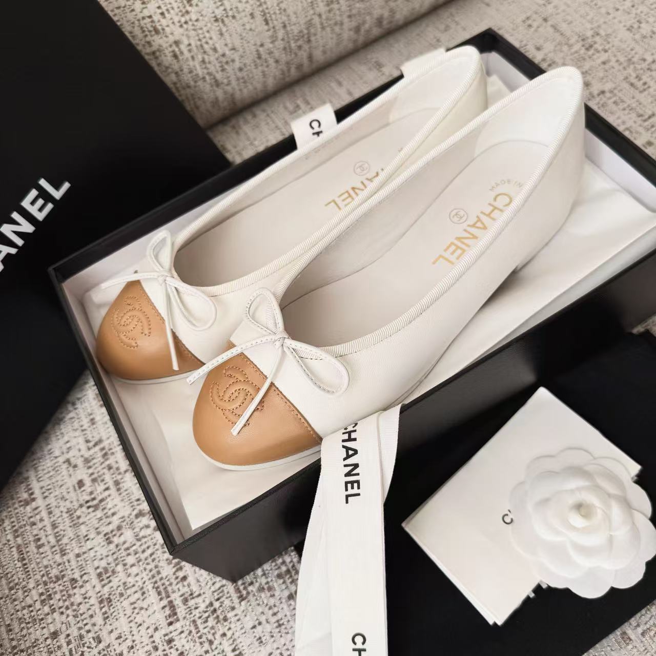 LOVESTAHL Women Quilted Ballet Flats, Genuine Cow‑Leather Round‑Toe Slip‑On Loafers, Bow‑Decor Elegant Daily Dress Shoes