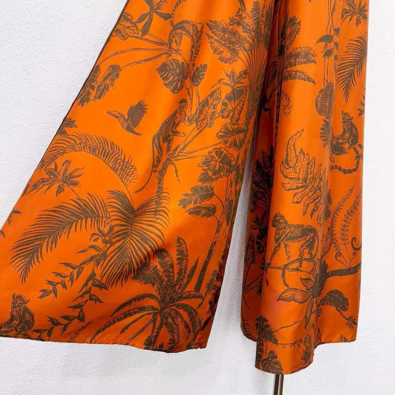 2026 WOMEN Lovestahl Niche Hot Tropical Jungle Animal Print Shirt Maxi Dress Women Lapel Collar Short Sleeve Drawstring Waist Border Trim Bohemian Vacation Long Dress Sizes 6-12 In Stock