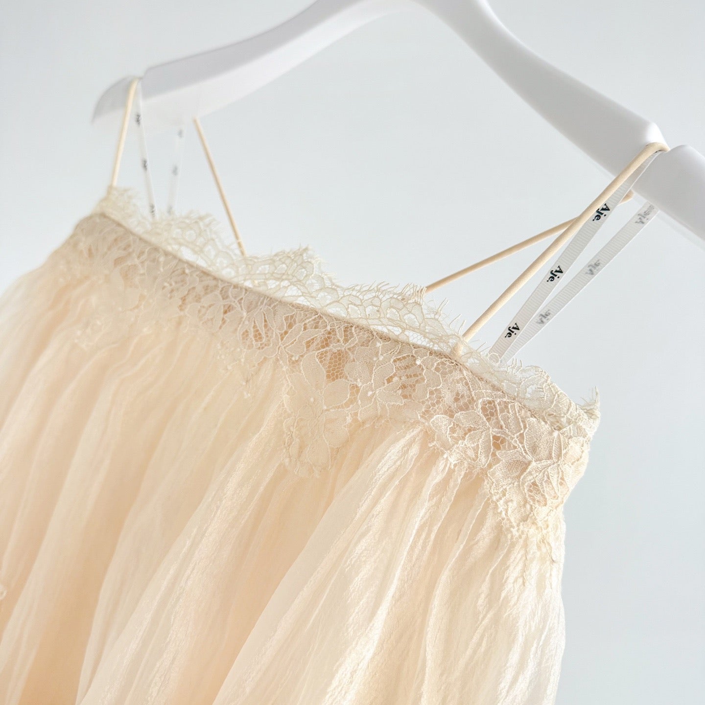 Lovestahl Beige Tiered Lace Tulle Mini Dress Women Thin Spaghetti Strap Off Shoulder Ruffle Layered Fairy Short Dress S/M/L/XL In Stock