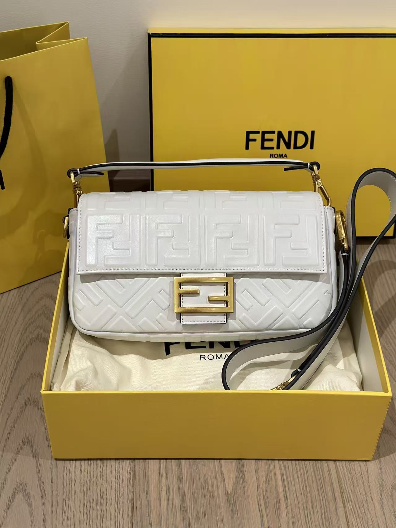 LOVESTAHL Off‑White Embossed‑FF Baguette Shoulder Bag