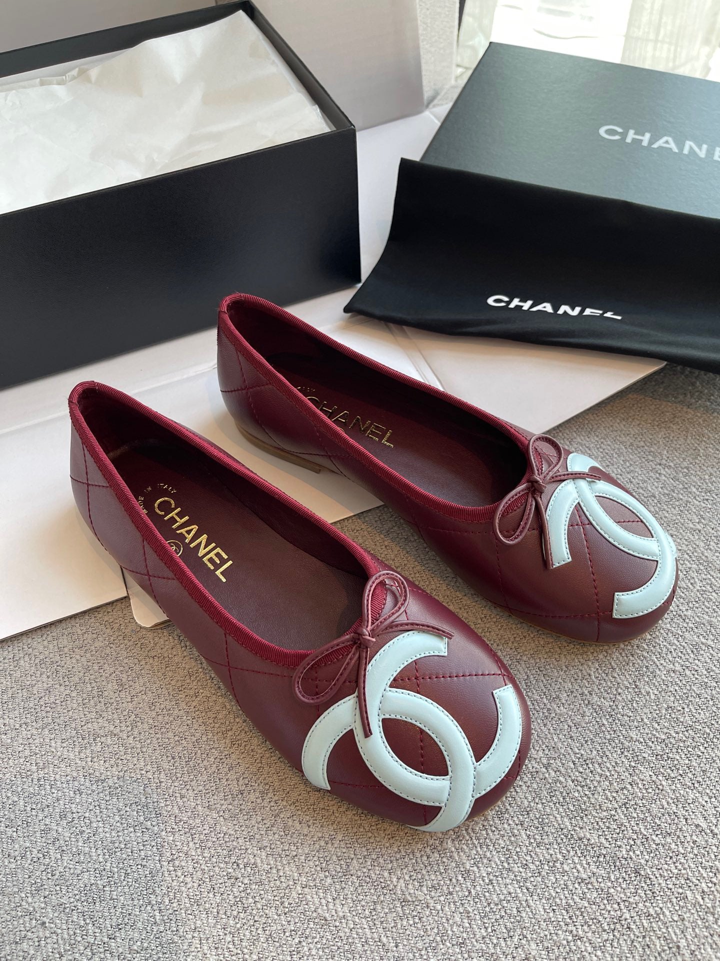 Lovestahl New Arrival 26 Cocobeach Quilted Lambskin Ballet Flats Big Contrast Logo Bow Retro Round Toe Four Colors Elegant Daily Shoes Sizes 35-41