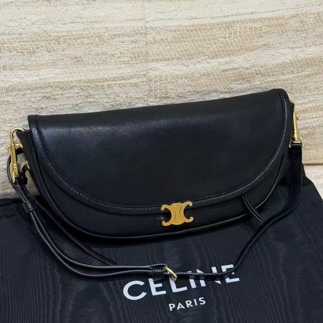LOVESTAHL Burgundy Oil Wax Lambskin Halfmoon Crossbody Bag, Magnetic Triomphe Gold Hardware Adjustable Strap Underarm Daily Bag Authentic Grade Bulk Stock