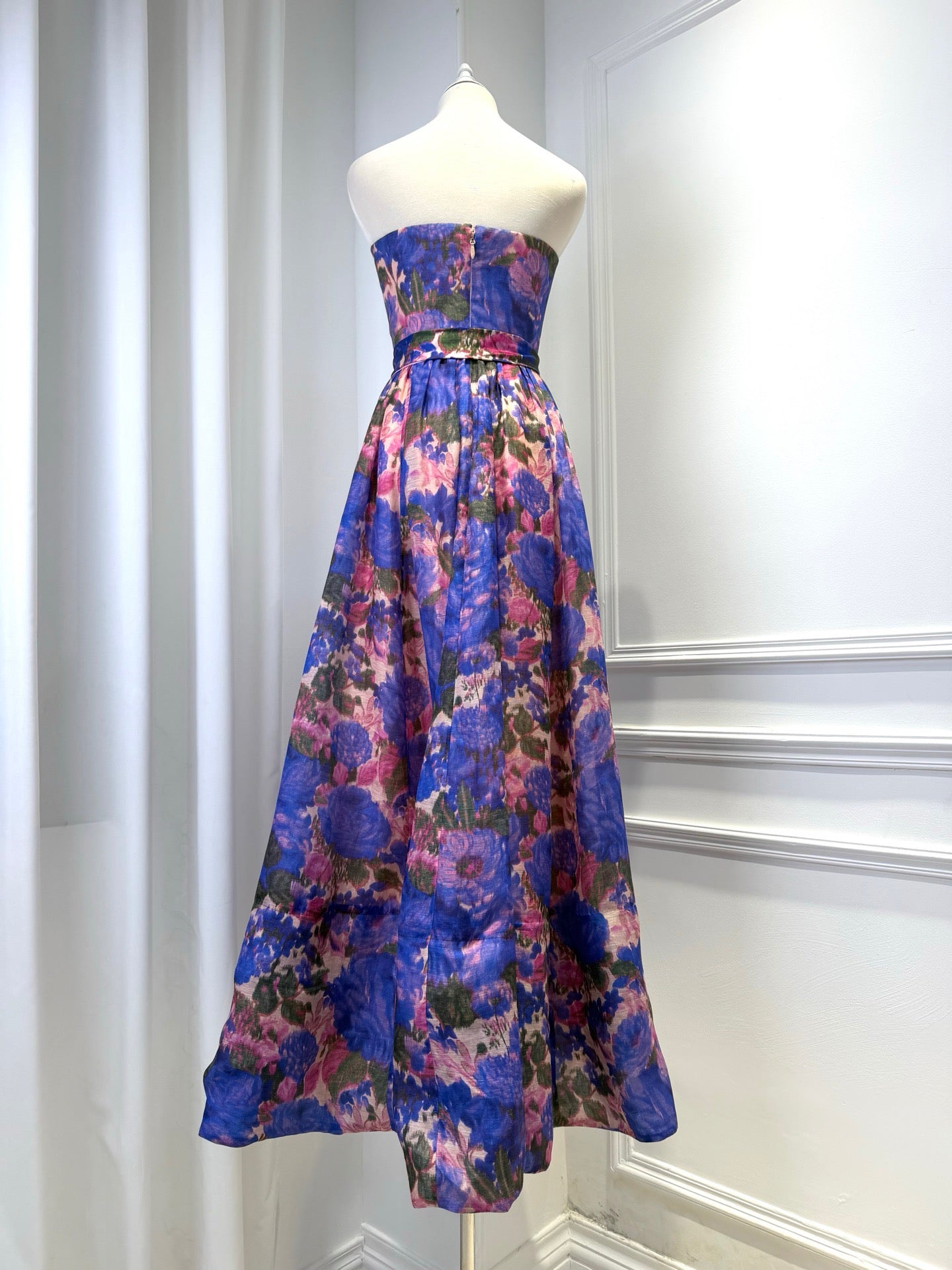 2026 women Lovestahl Women Purple Floral Strapless Maxi Dress Self Tie Bow Belt High Waist Flowy A Line Long Sundress Summer Wedding Guest Formal Dress