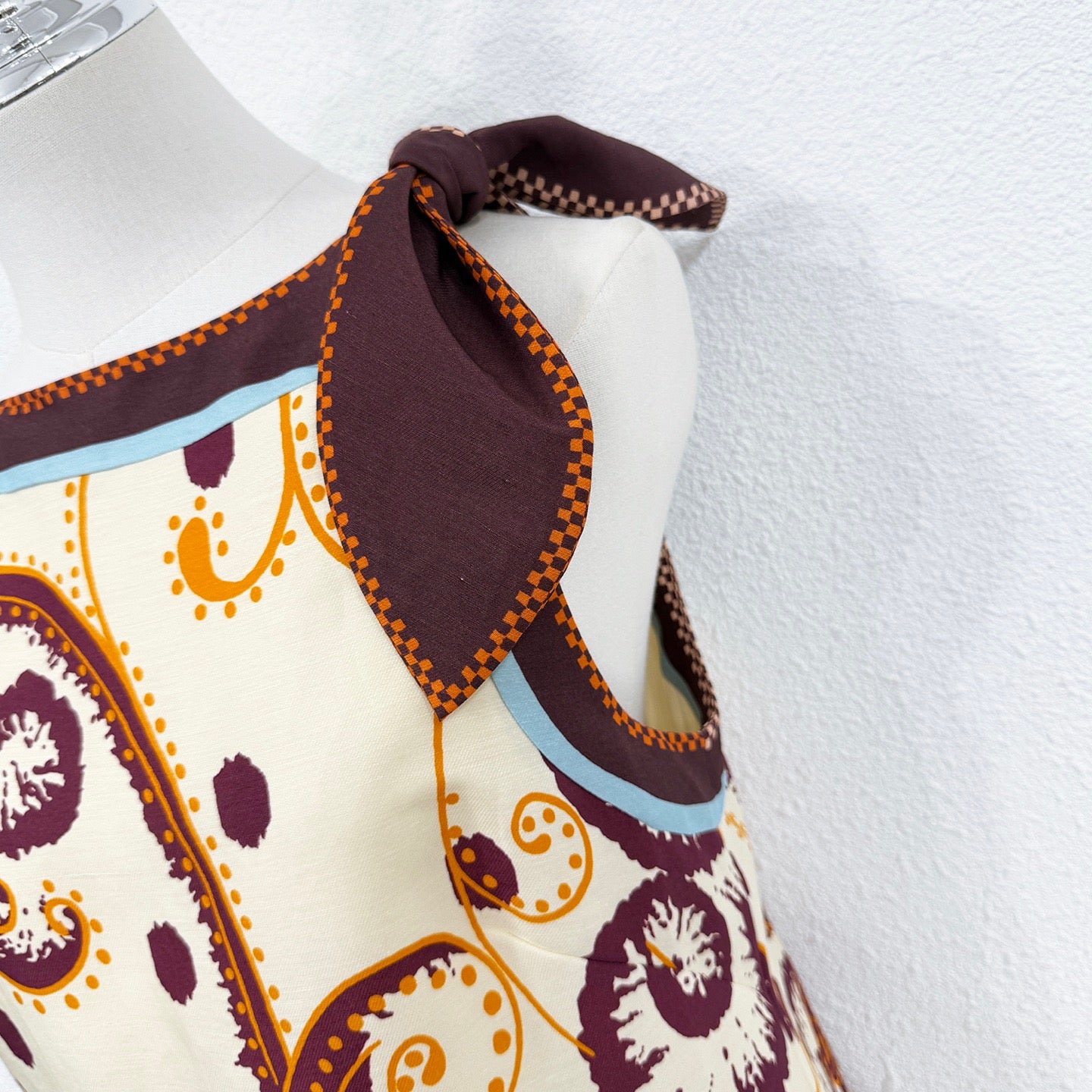2026 women LOVESTAHL Vintage Paisley Print Silk Linen Mini Dress Women Sleeveless Side Bow Tie Square Neck Contrast Binding Summer Elegant Shift Dresses With Viscose Lining Size 6-12
