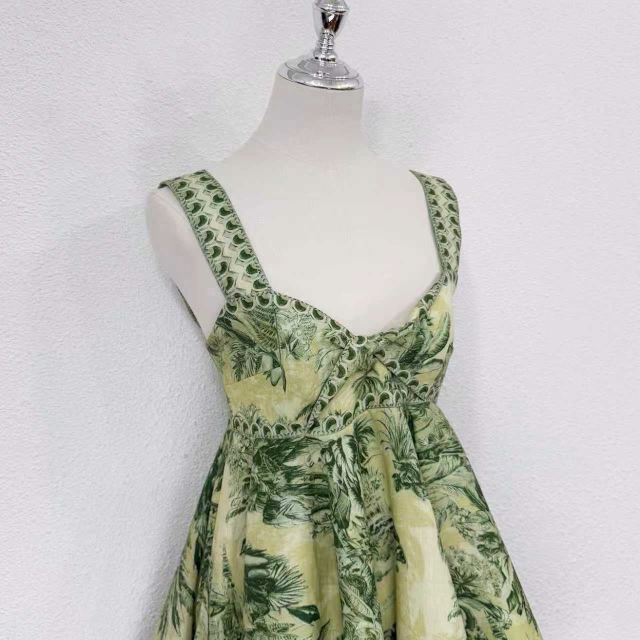 2026 women lovestahl Lovestahl Women Vintage Green Jungle Landscape Print Mini Dress Sweetheart Neck Wide Strap High Waist A Line Flare Short Sundress Retro Vacation Cocktail Dress