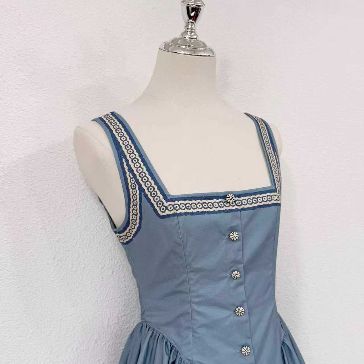 Lovestahl Viral Corset Midi Dress 100% Organic Cotton Mediterranean Lemon Botanical Print Square Neck Swing Skirt Holiday Dress Sizes 6-12 In Stock