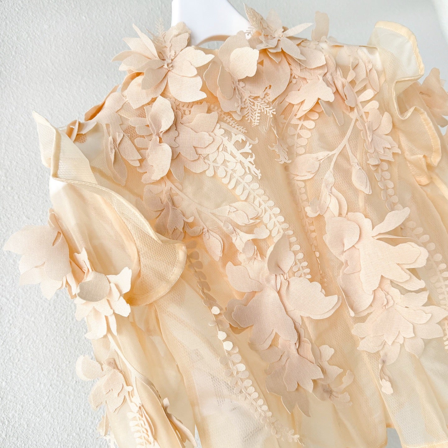 Lovestahl 3D Floral Mesh Two Piece Set Women Elegant Stand Collar Long Sleeve Cropped Top Midi Flare Skirt Vintage Beige Silk Party Wedding Guest Outfit