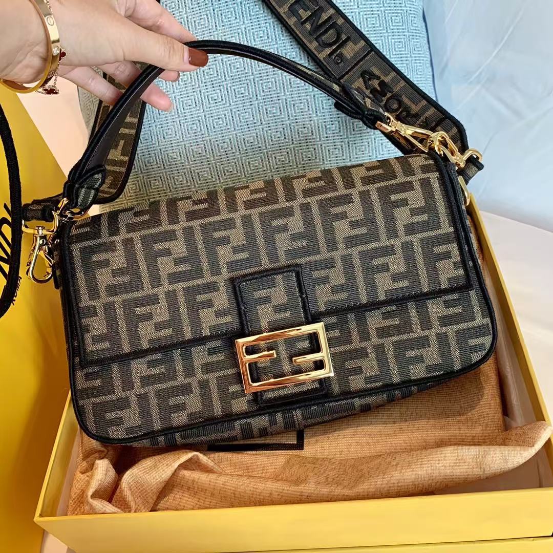 LOVESTAHL Vintage FF‑Jacquard Baguette Shoulder Bag
