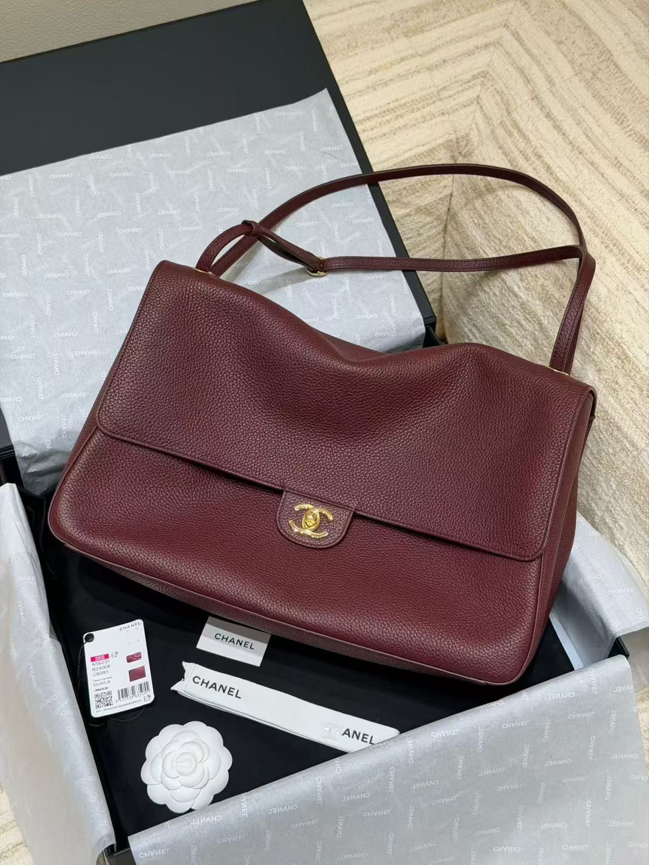 LOVESTAHL Vintage Caviar Leather Flap Shoulder Bag Large Capacity Burgundy Commuter Tote Bag Women Luxury Travel Airport Handbag Adjustable Strap Purse 36cm