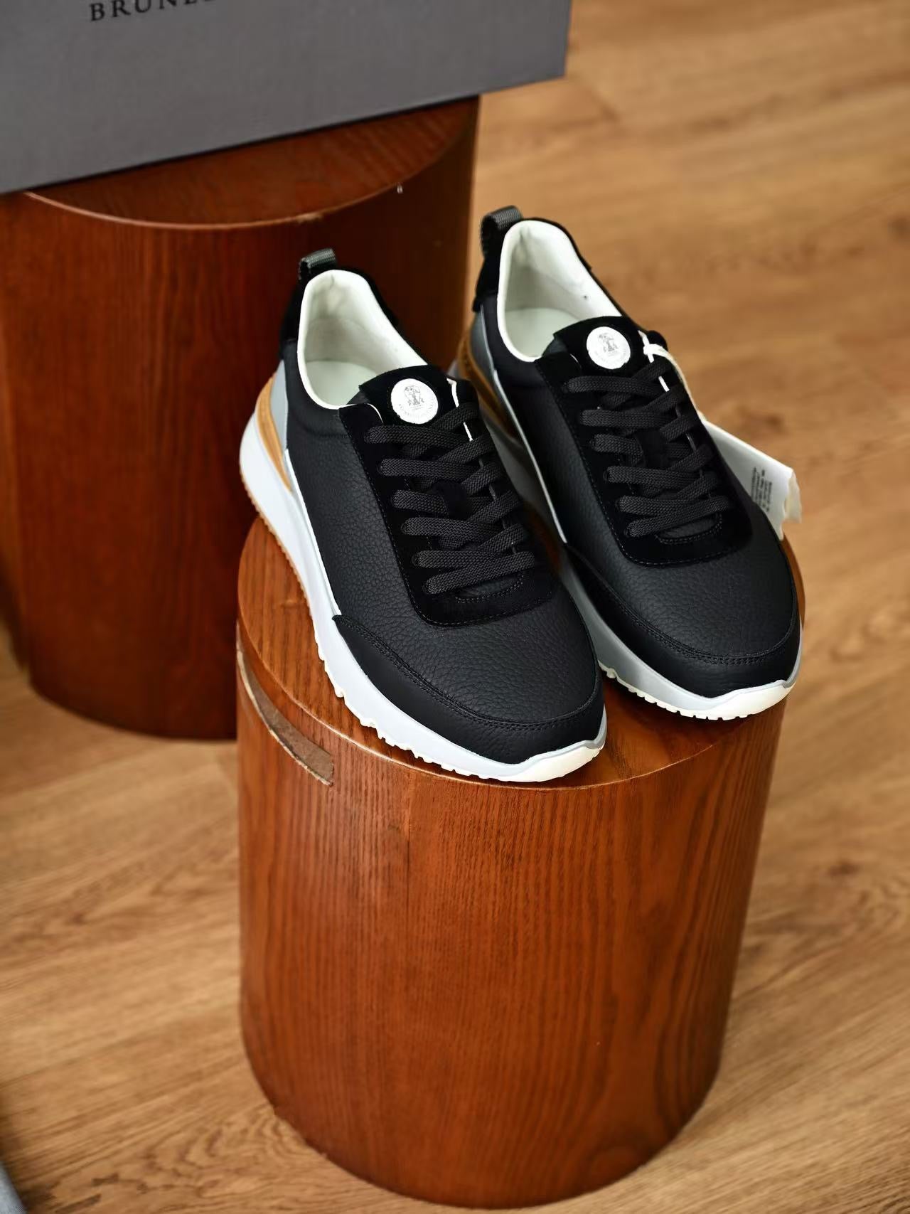 Lovestahl Men Navy Grain Leather Suede Patchwork Sneakers Round Toe Logo Lace Up Platform Comfort Walking Trainers Luxury Daily Casual Shoes Sizes 39-46