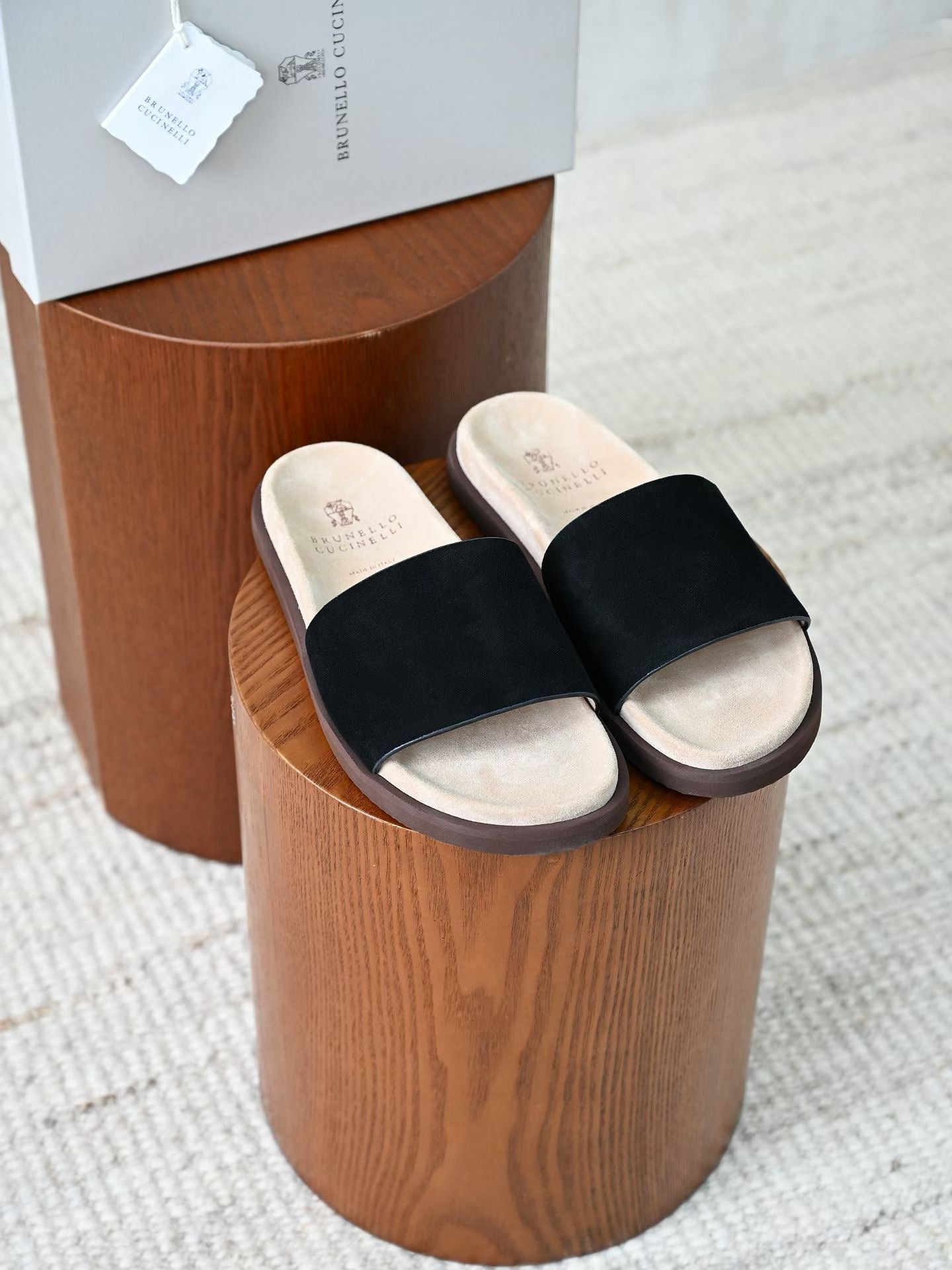 Lovestahl Men Coffee Suede Single Strap Slide Sandals Soft Suede Insole Flat Summer Casual Outdoor Beach Slippers EU Sizes 39-46