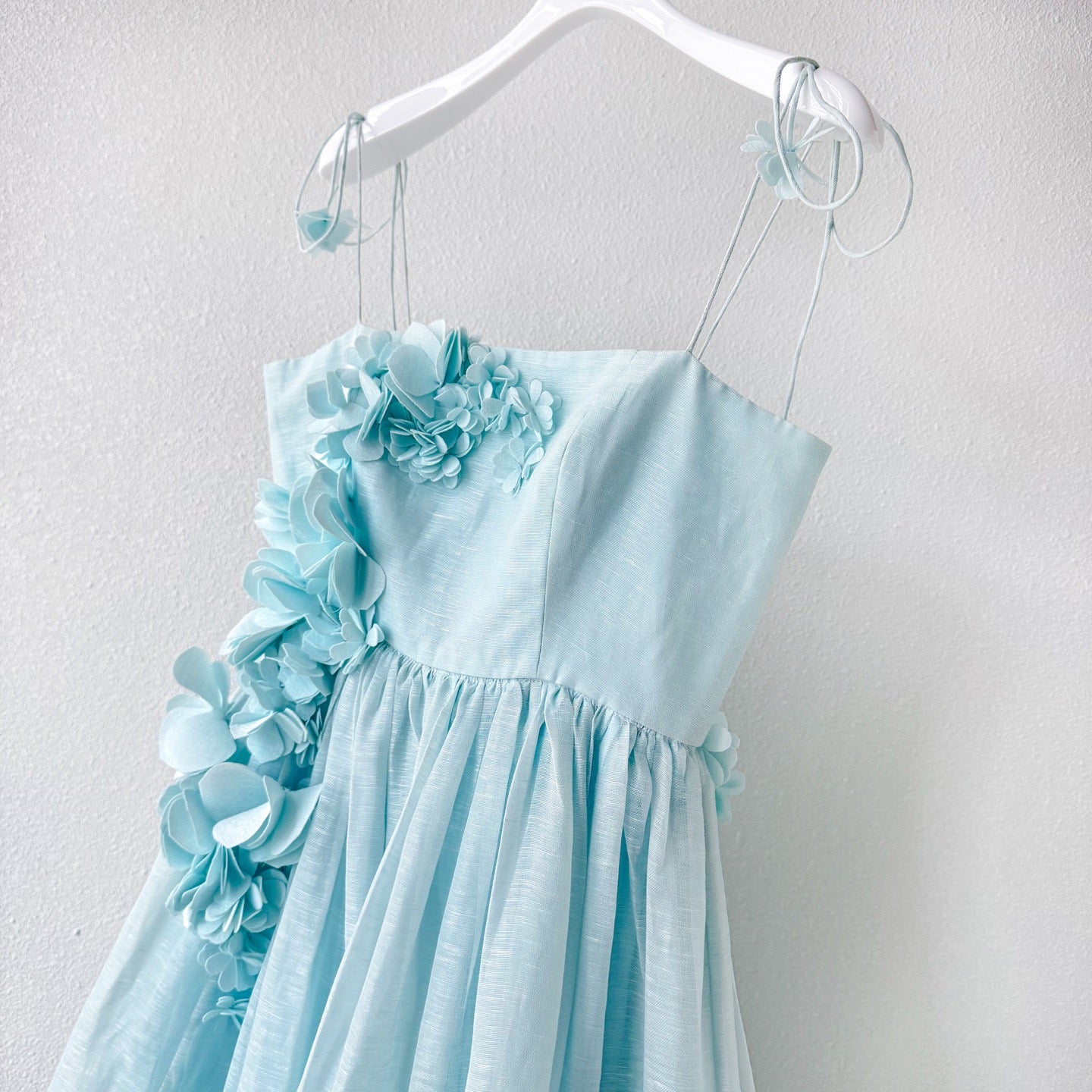 Lovestahl 3D Floral Appliqué Spaghetti Strap Midi Dress Women 52% Linen 48% Silk Flowy A Line Wedding Guest Party Long Dress Sizes 0/1/2/3 In Stock